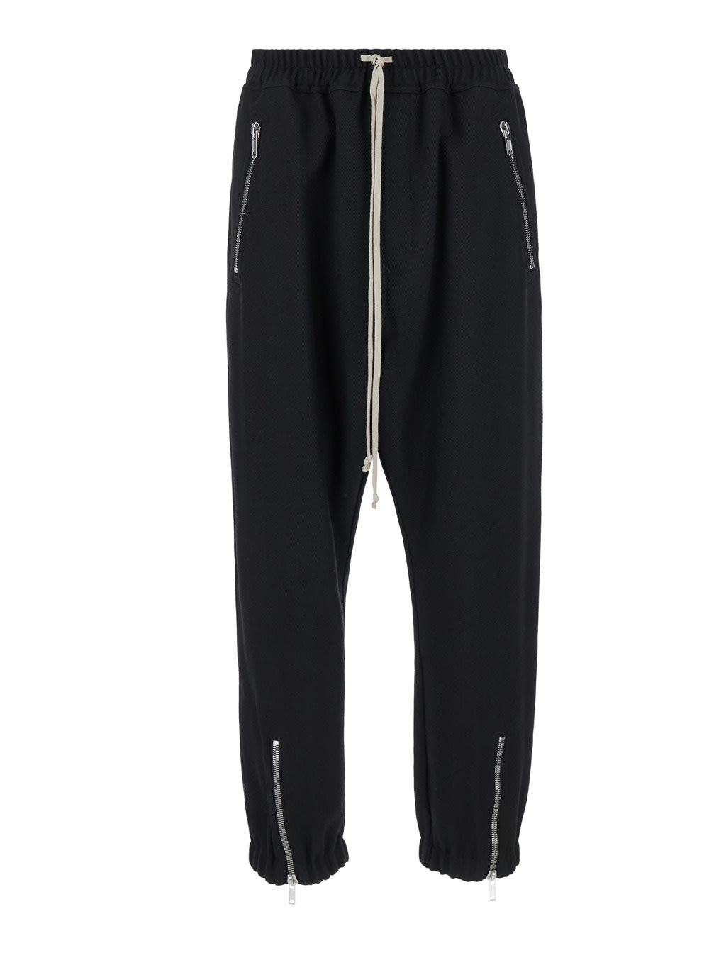 Rick Owens Black Track Pants With Oversized Drawstring In Wool Man