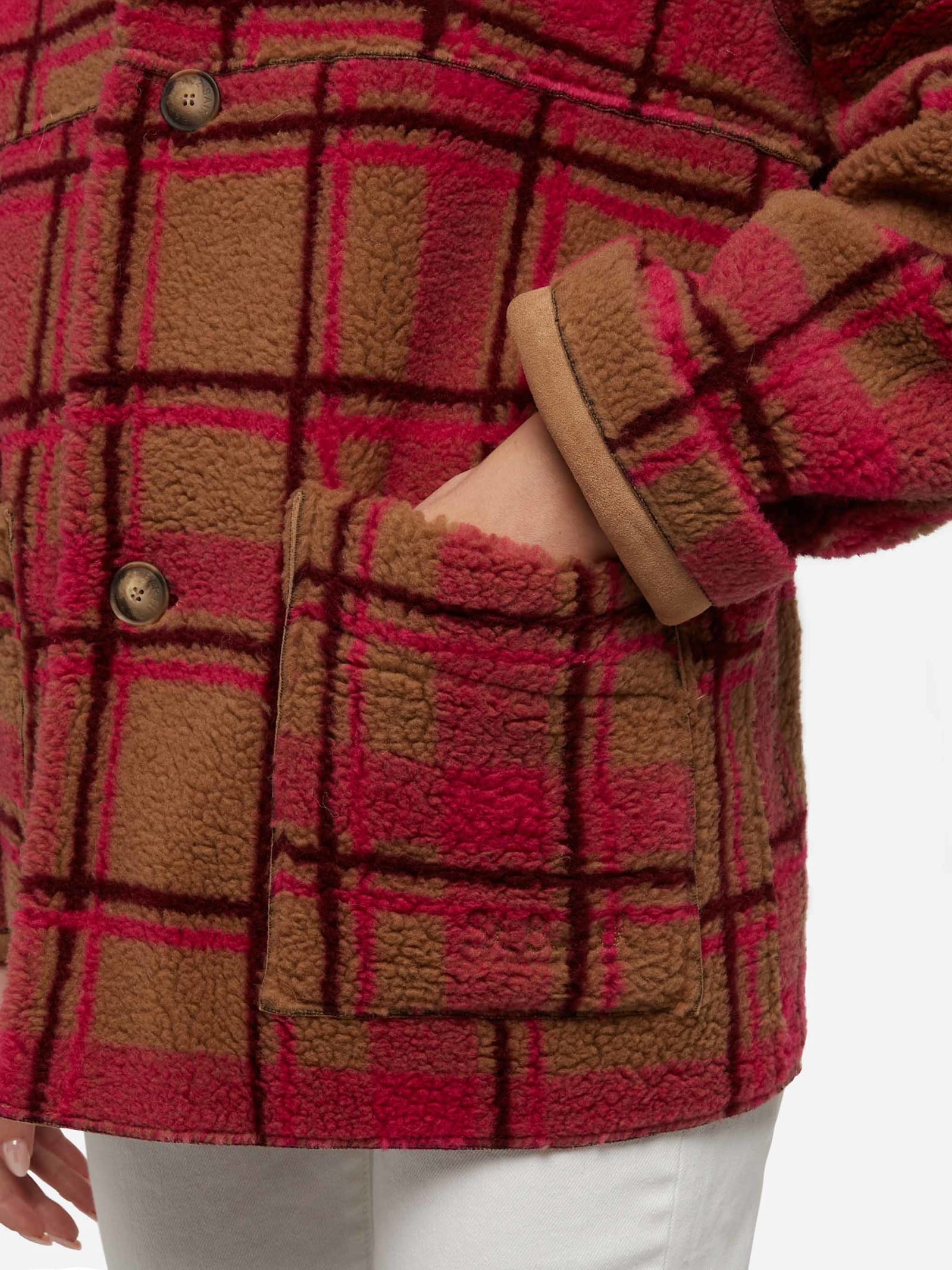 Mc2 Saint Barth Woman Reversible Shearling Jacket Dorys In Camel