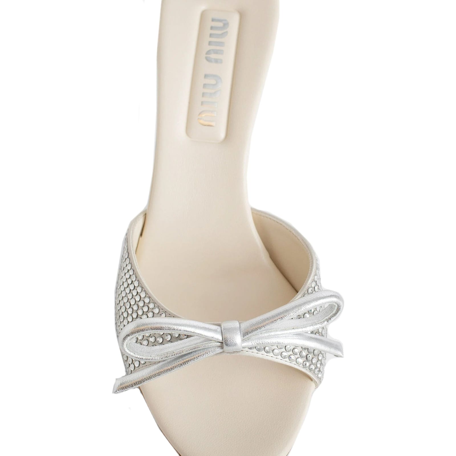 Miu Miu Leather Crystals Mules In Silver