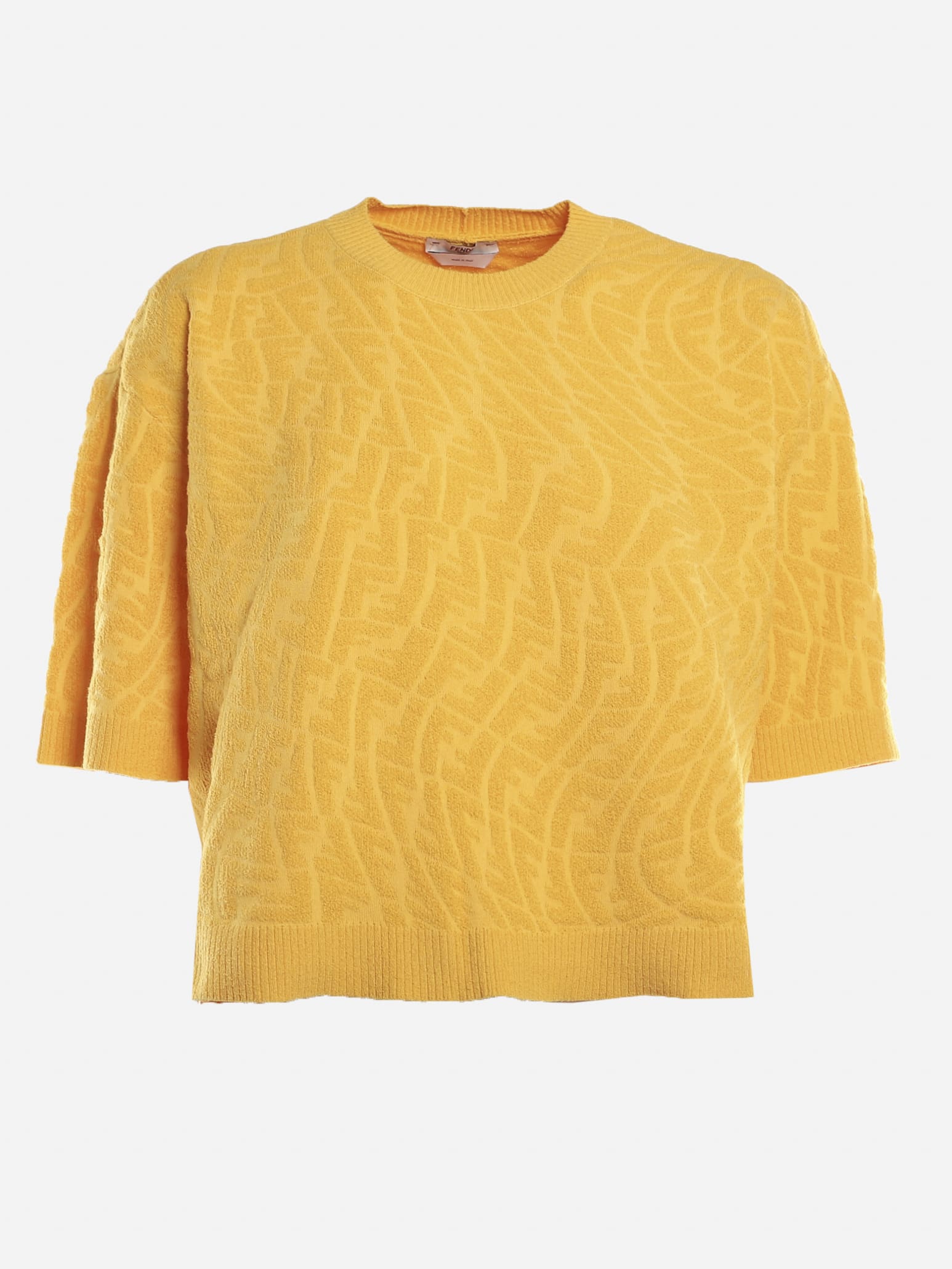 Fendi Crop T-shirt In Cotton Blend With All-over Ff Vertigo Motif