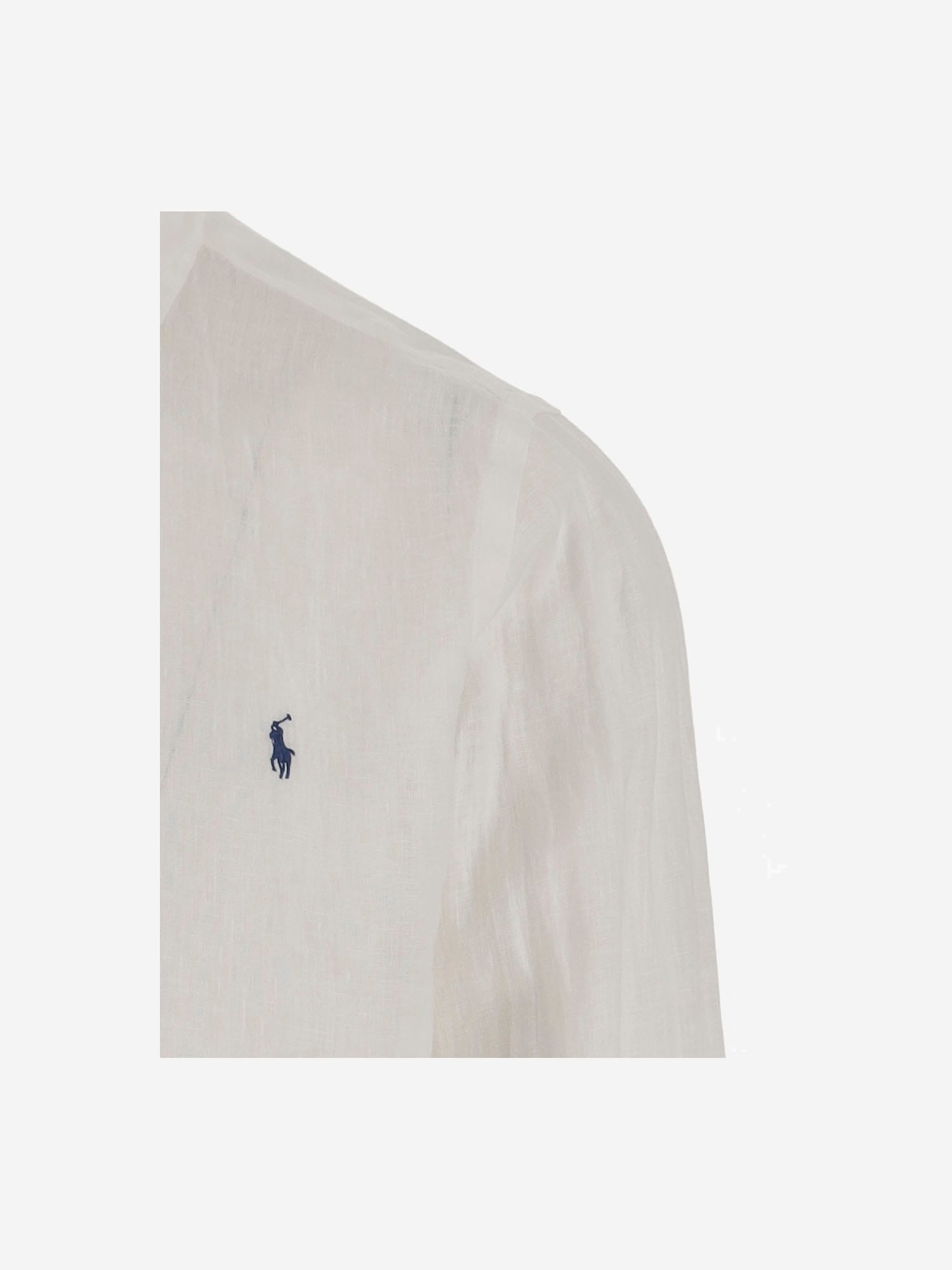 Ralph Lauren Linen Shirt With Logo In Ceramic White