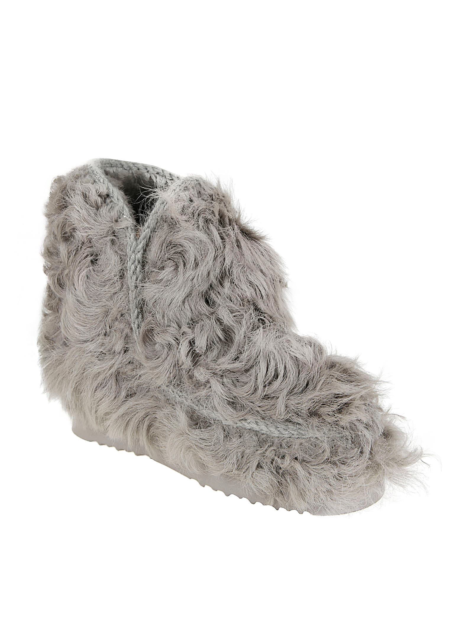 Mou Textured Faux Fur Ankle Boots In Gray
