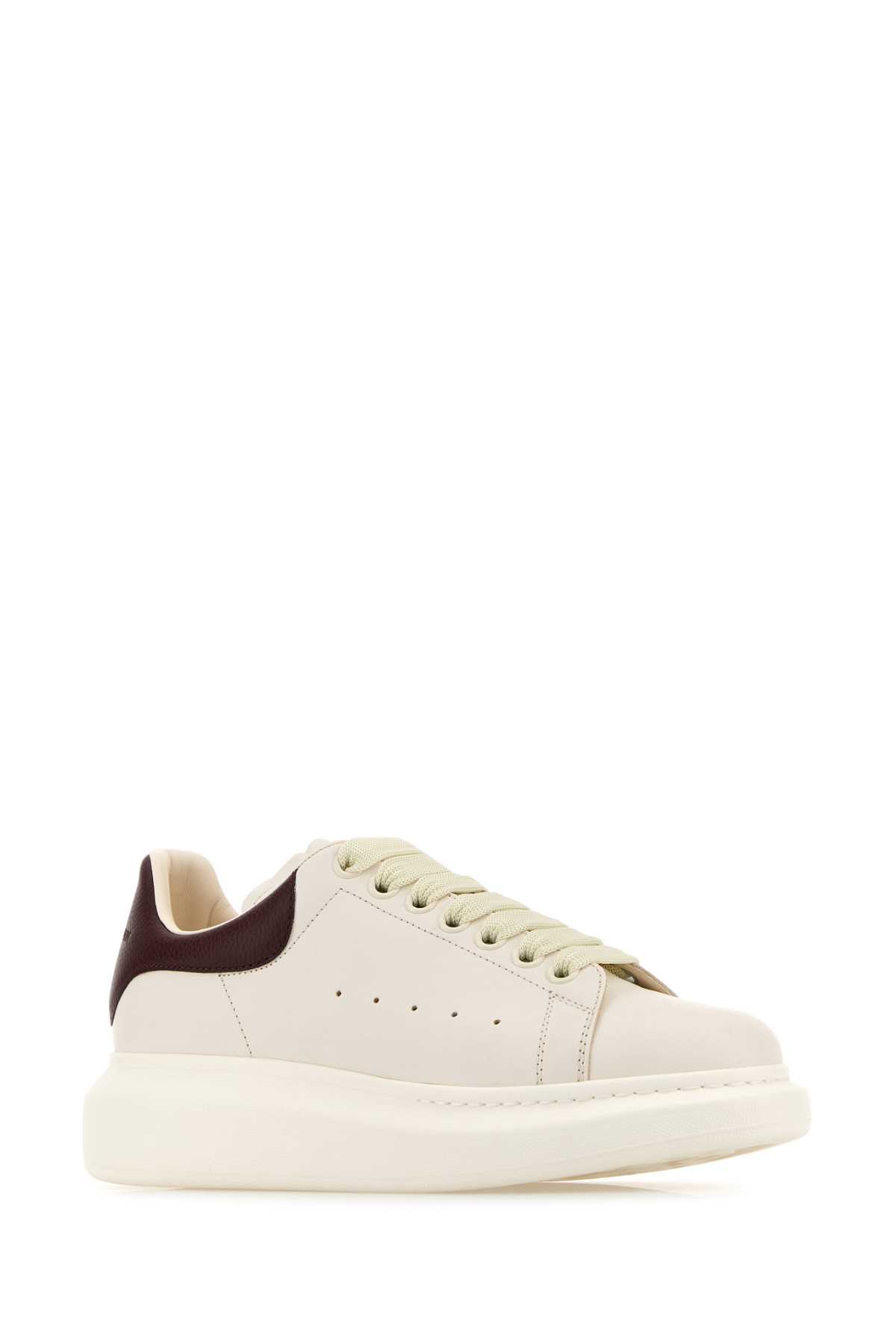 Alexander Mcqueen White Leather Sneakers With Chocolate Leather Heel In White