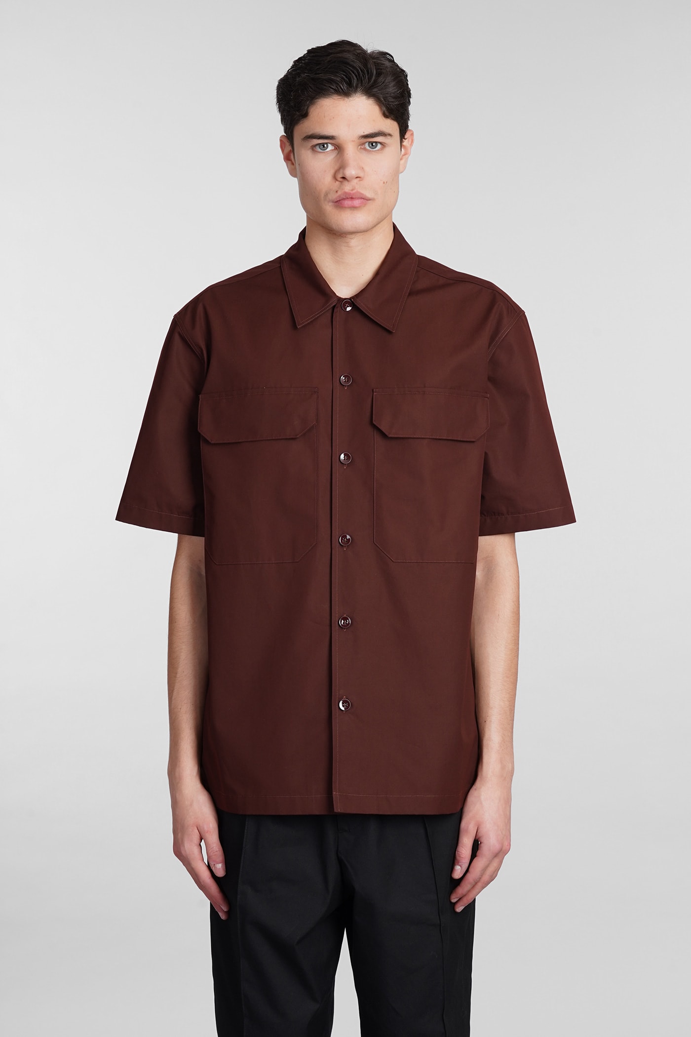 Shop Jil Sander Shirt In Bordeaux Cotton