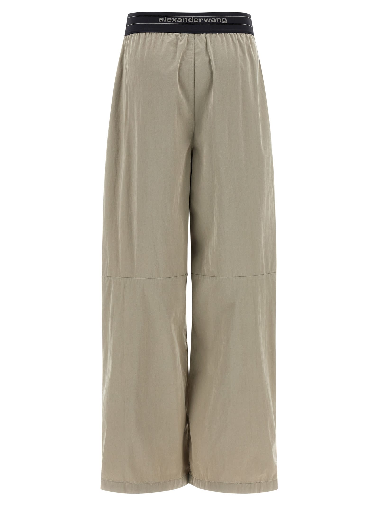 Alexander Wang Wide-leg Cotton-nylon Blend Pants With Jacquard Logo Waistband In Gray
