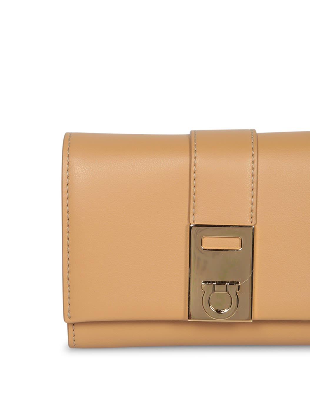 Shop Ferragamo Camel Hug Leather Wallet In Beige