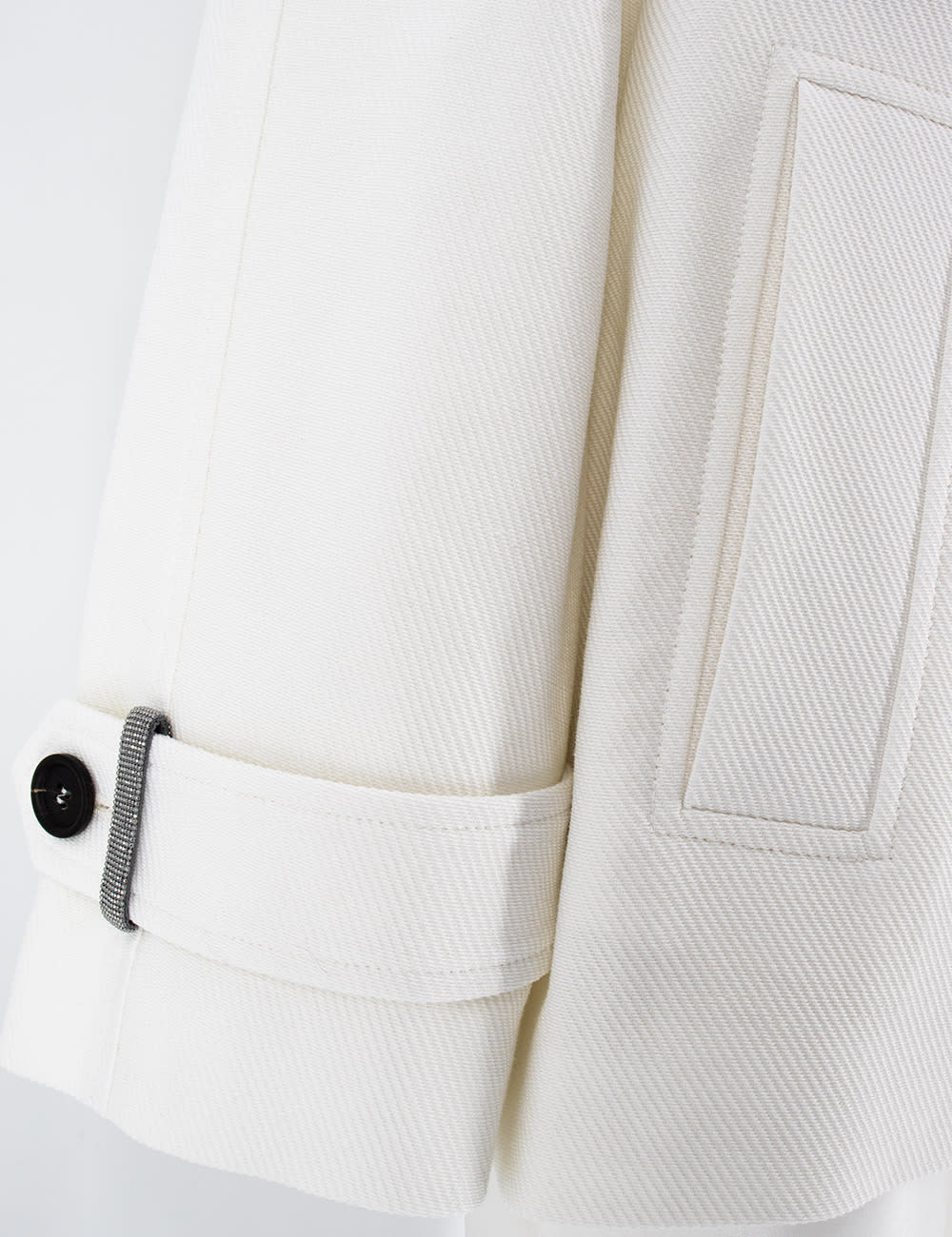 Brunello Cucinelli White Double Breasted Jacket With Beaded Jewelry Decoration In Cotton And Linen B In Panna