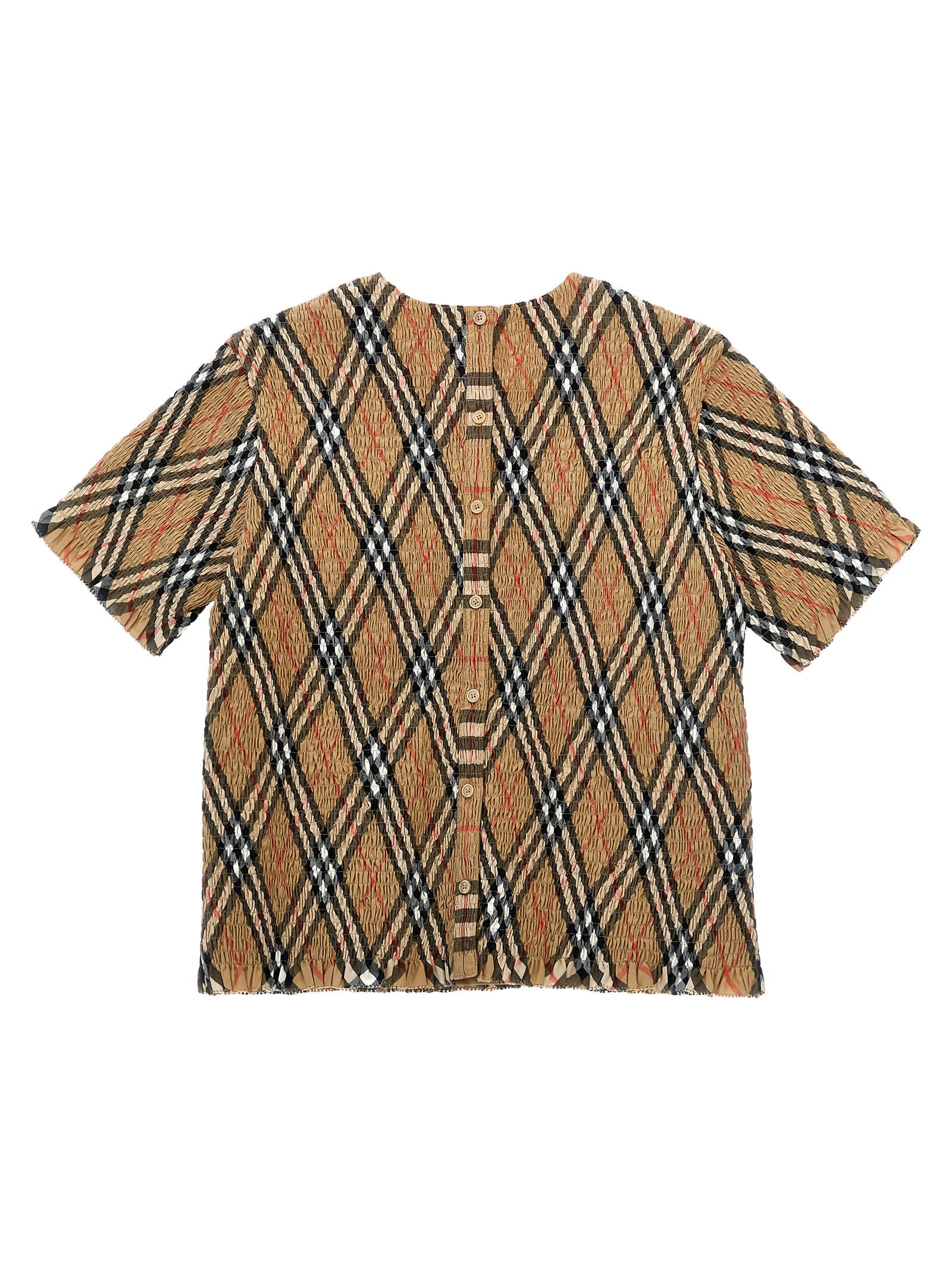 Shop Burberry Smock Stitch T-shirt In Beige