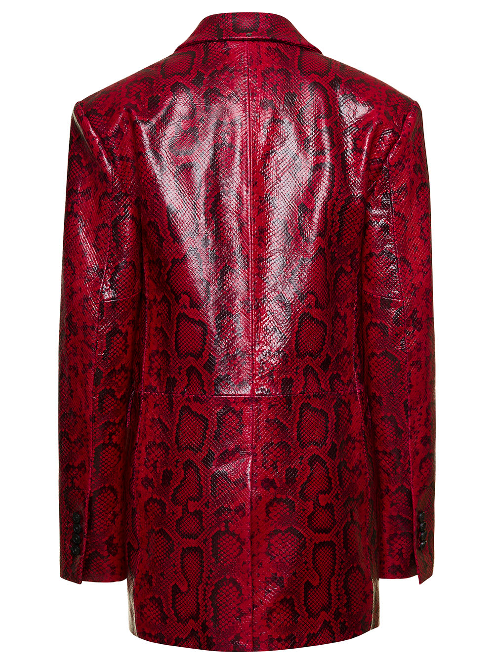 Shop Sportmax Oversized Red Double-breasted Jacket With Python Print In Leather Woman