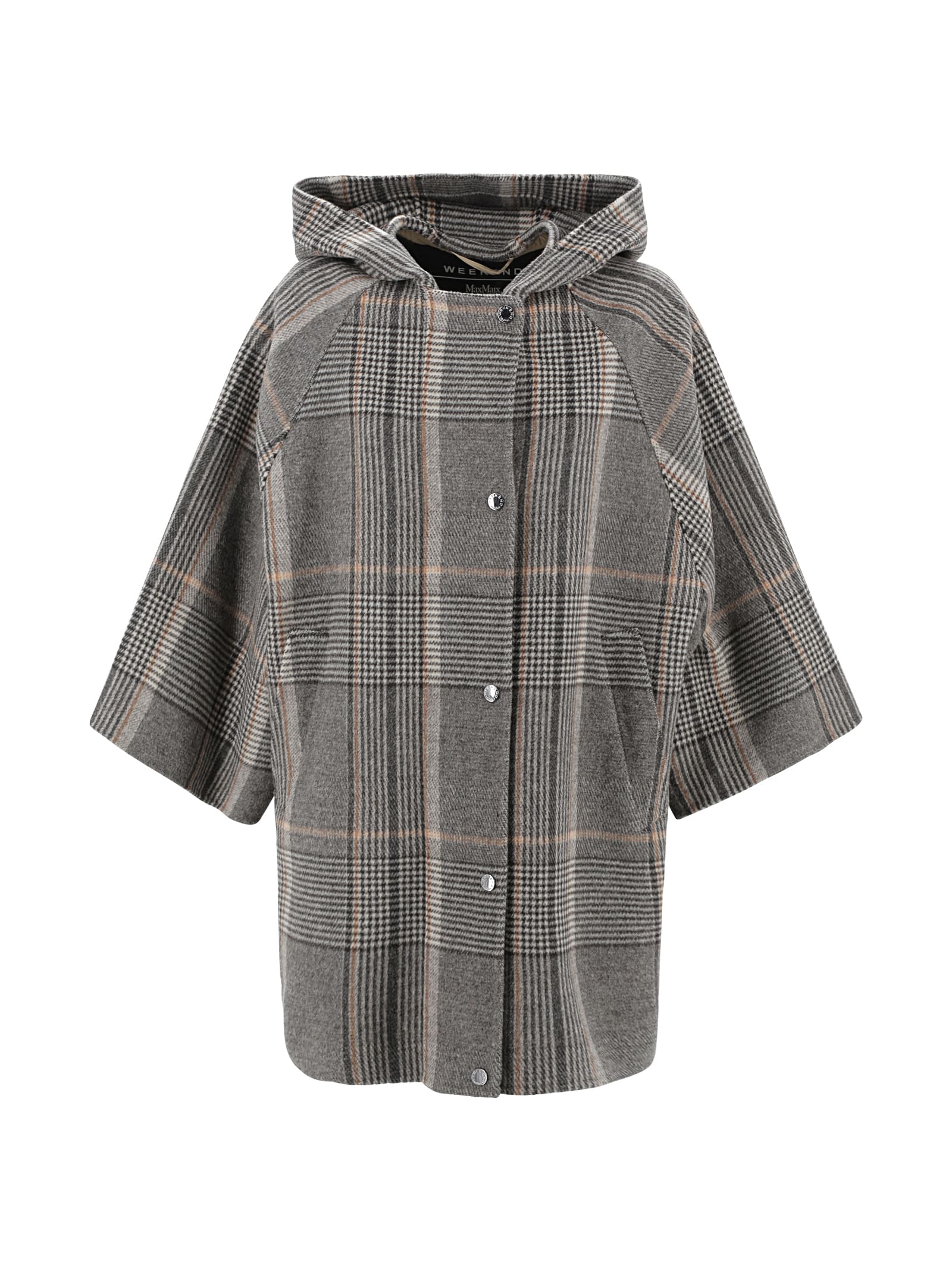 Shop Weekend Max Mara Check Wool And Drop Cloth Coat In Grey