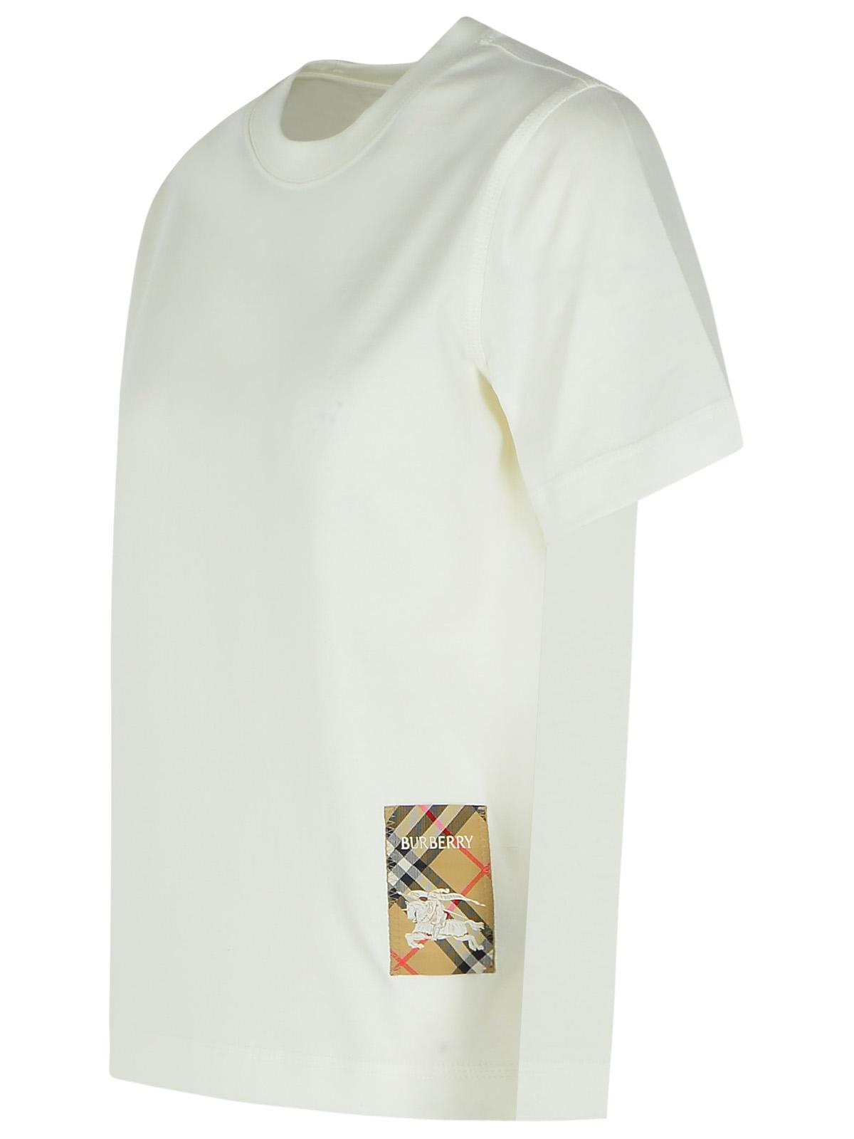 Burberry Cotton T-shirt With Check Application In Chalk