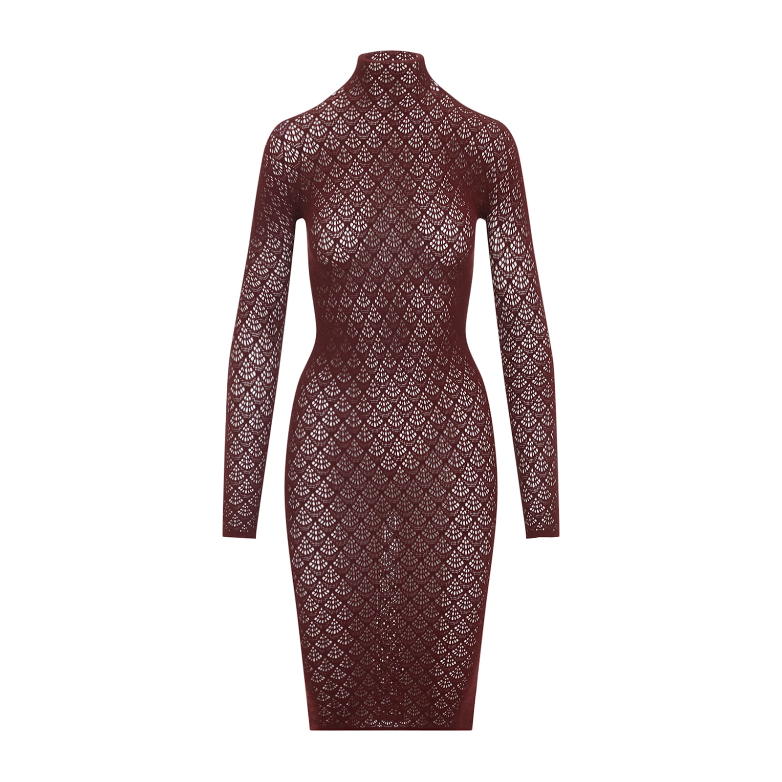 Wolford High-neck Lace Midi Dress With Scallop Detail And Fitted Silhouette In Gray