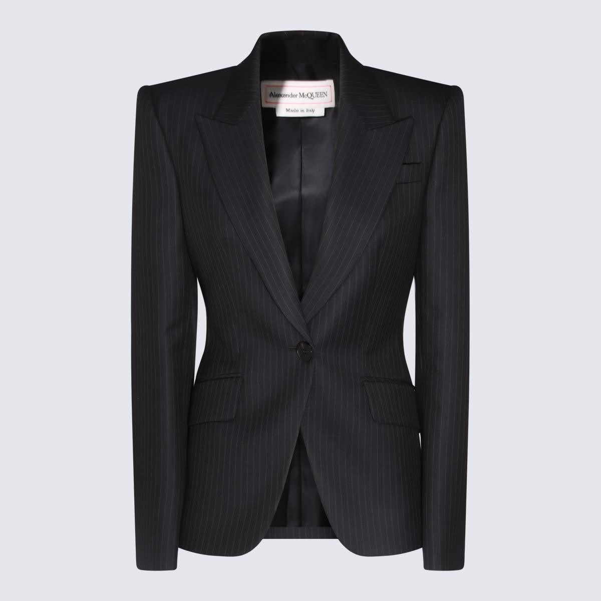 Shop Alexander Mcqueen Navy Blue Wool Blazer