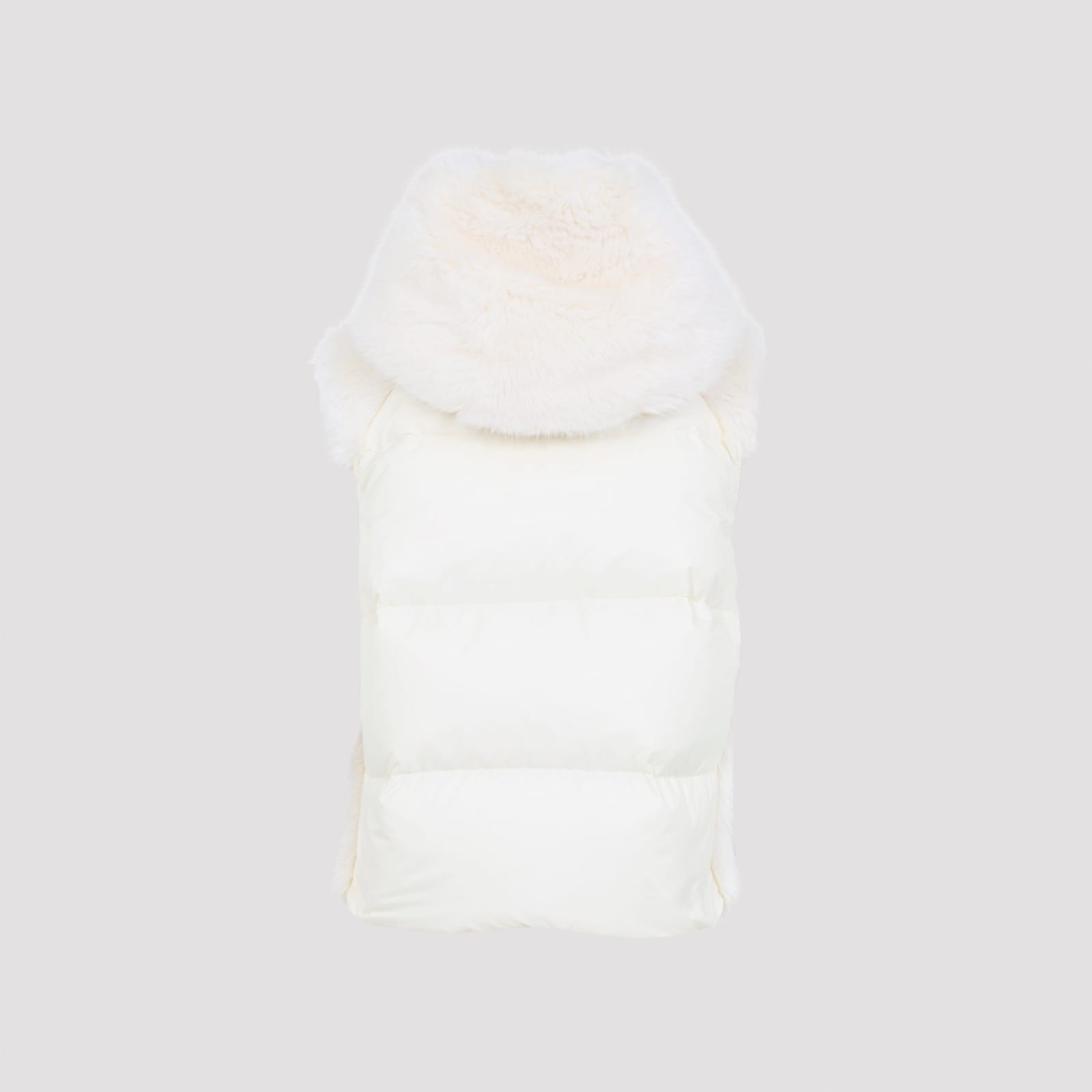 Moncler Hooded Sleeveless Faux Fur Jacket With Drawstring In White