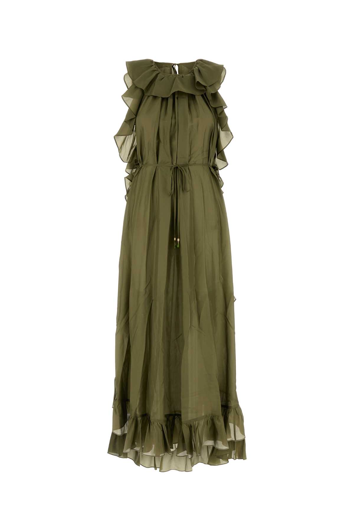 Zimmermann Olive Green Silk Cascadian Dress In Green