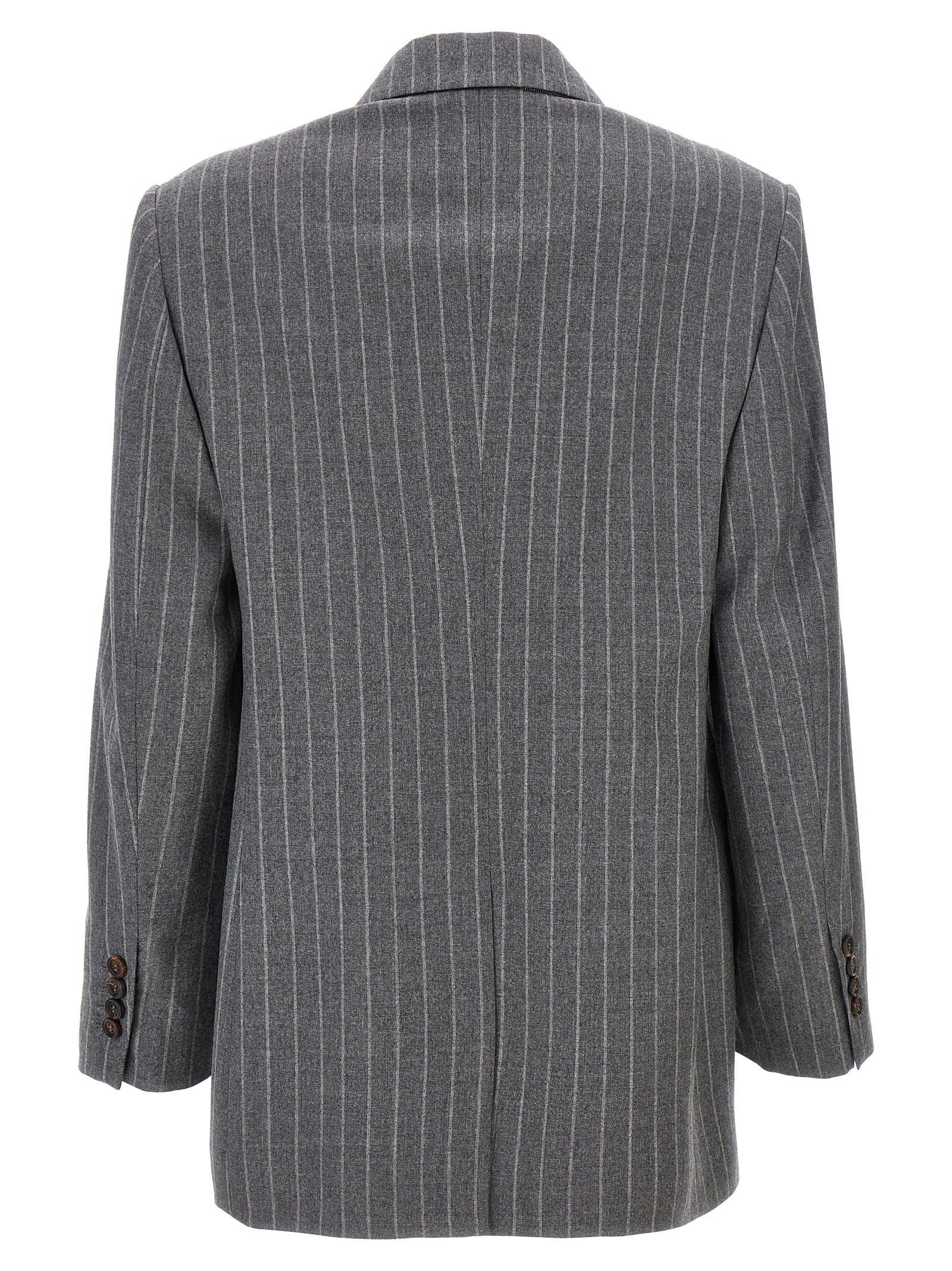 Shop Brunello Cucinelli Pinstriped Double-breasted Blazer In Gray