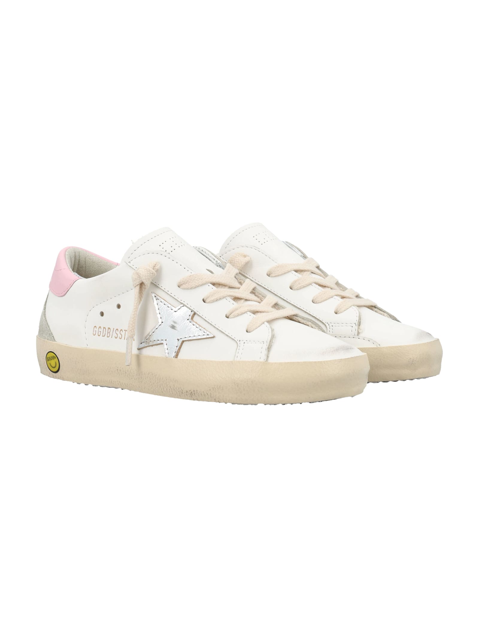 Golden Goose Kids Super-star White And Pink Leather Sneakers In White