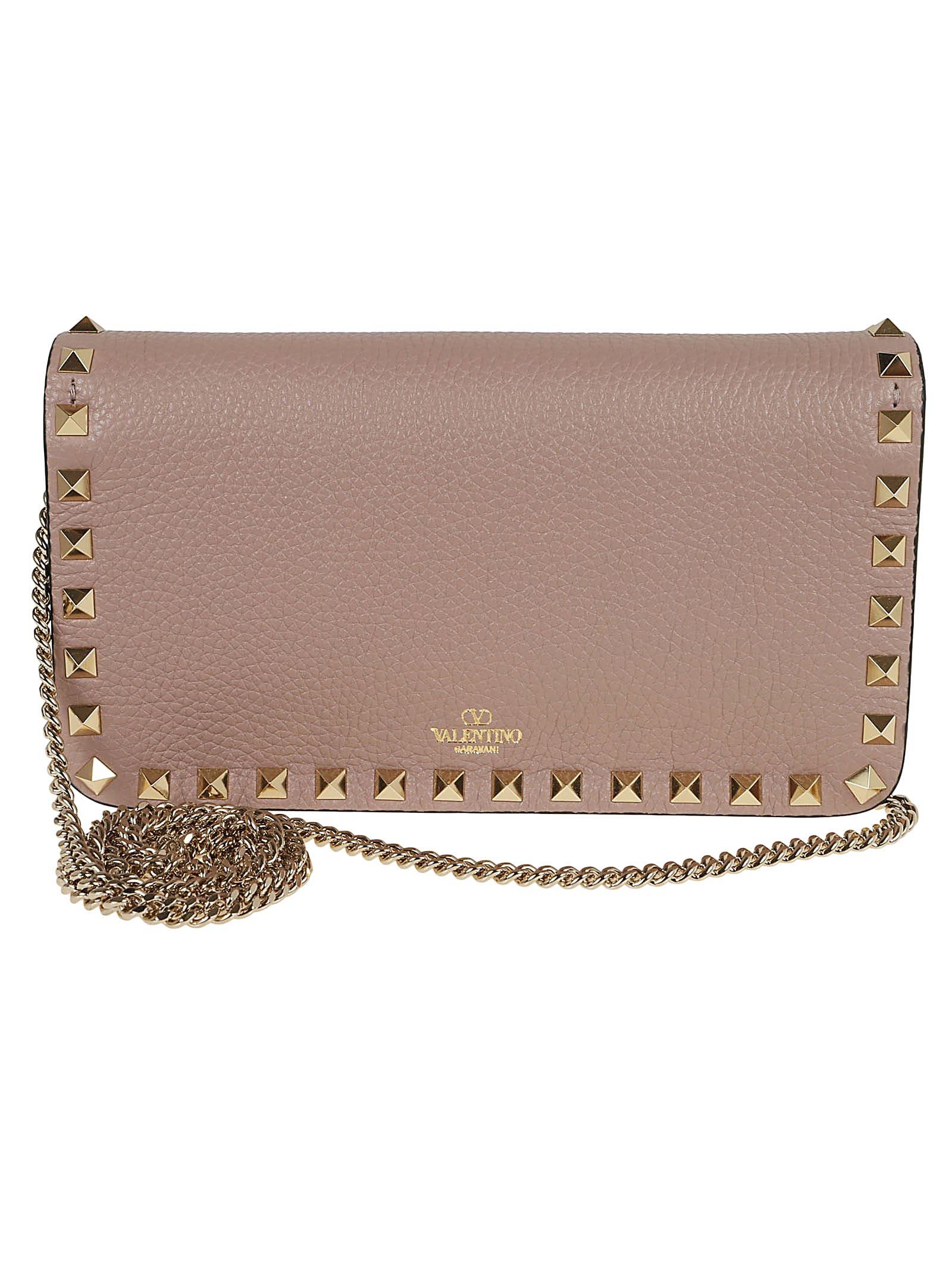 Shop Valentino Wallet W/strap Rockstud Platinum Studs In Poudre