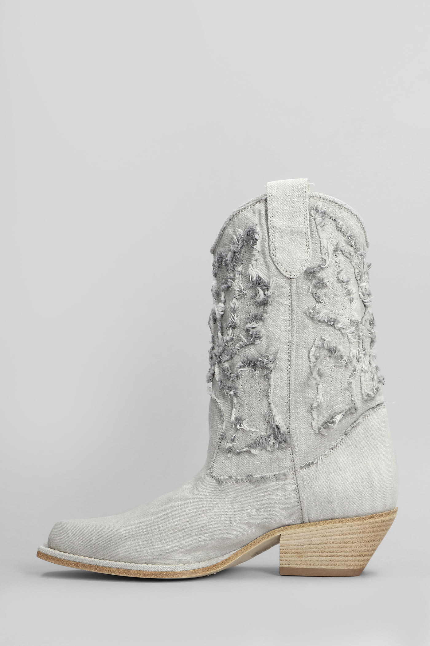Shop Vic Matie Denim 305 Texan Ankle Boots In Grey Fabric