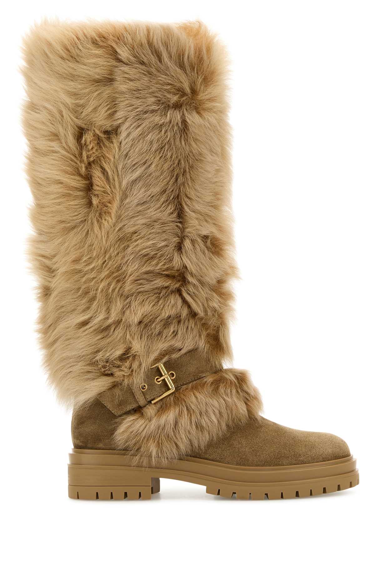 Gianvito Rossi Camel Suede And Fur Maverick Boots In Cameldesert