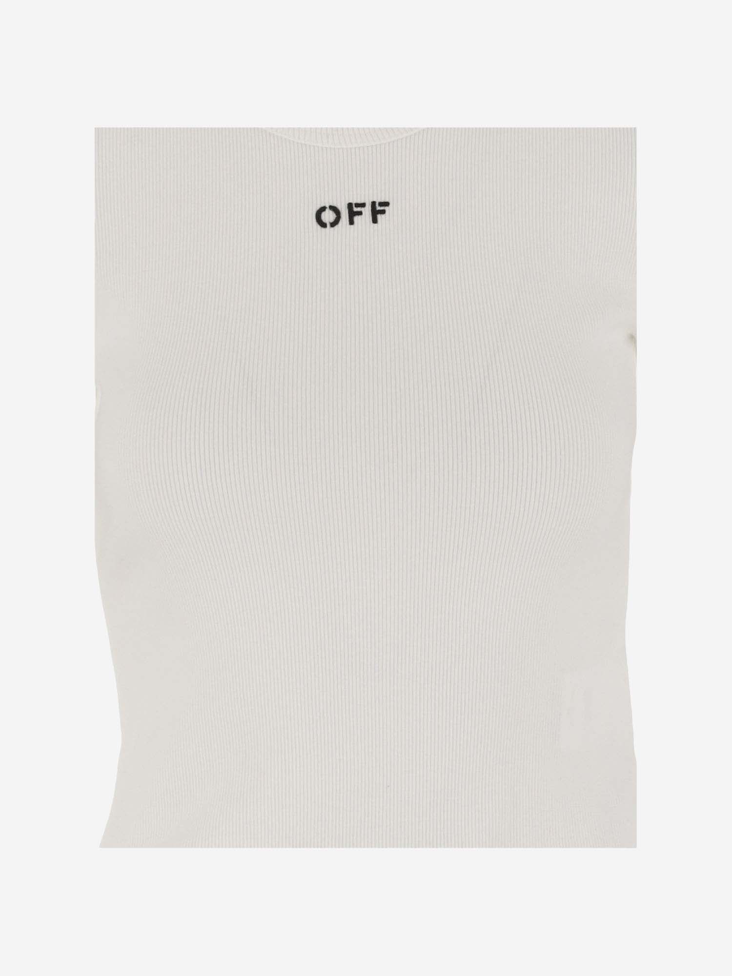 Shop Off-white Stretch Cotton T-shirt With Logo