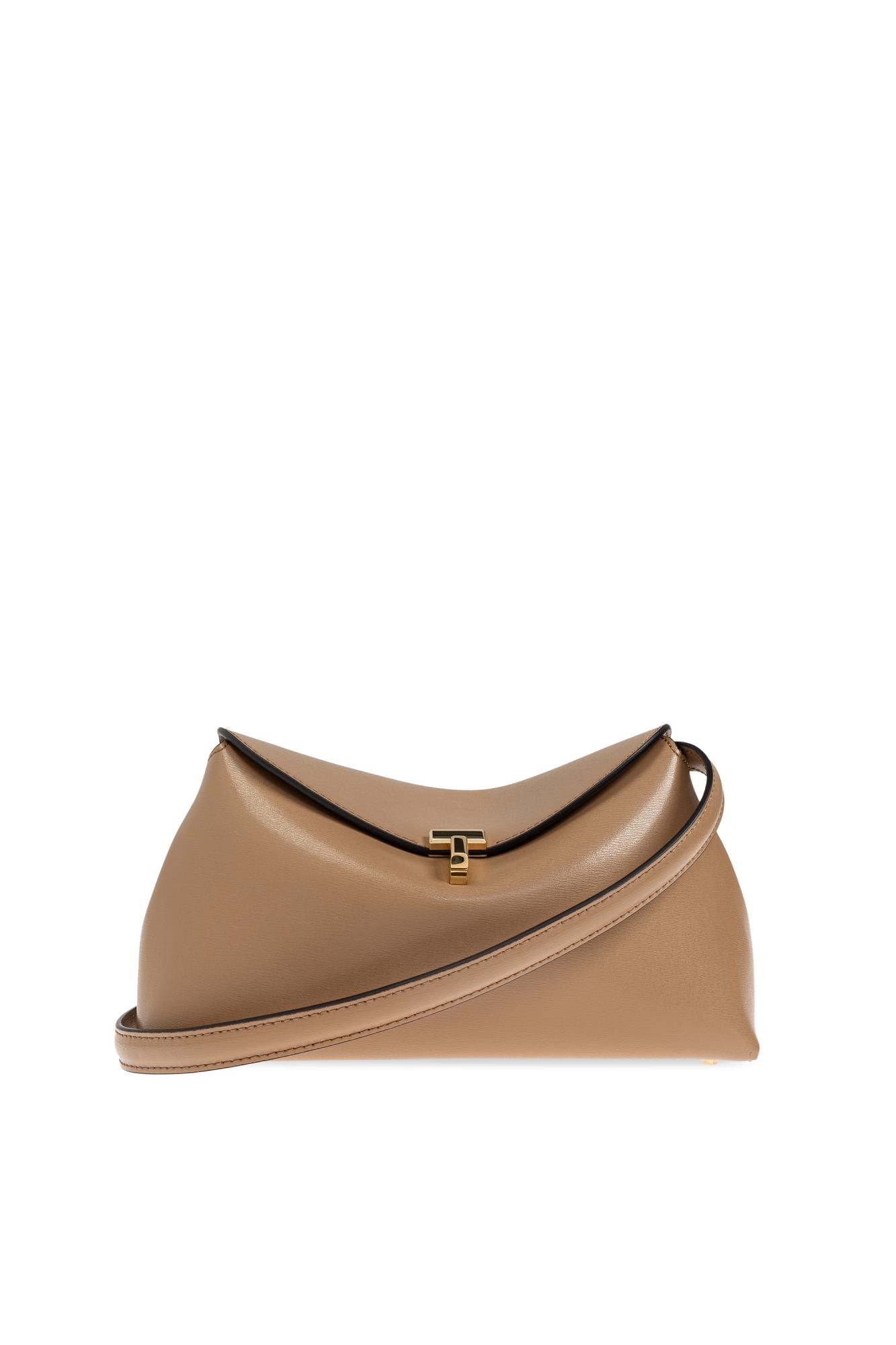 Totême Taupe T-lock Leather Clutch In Brown