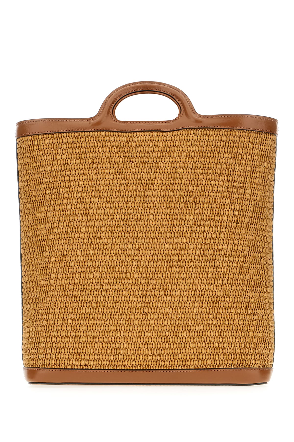 Shop Marni Two-tone Raffia And Leather Tropicalia Shopping Bag In Raw Sienna