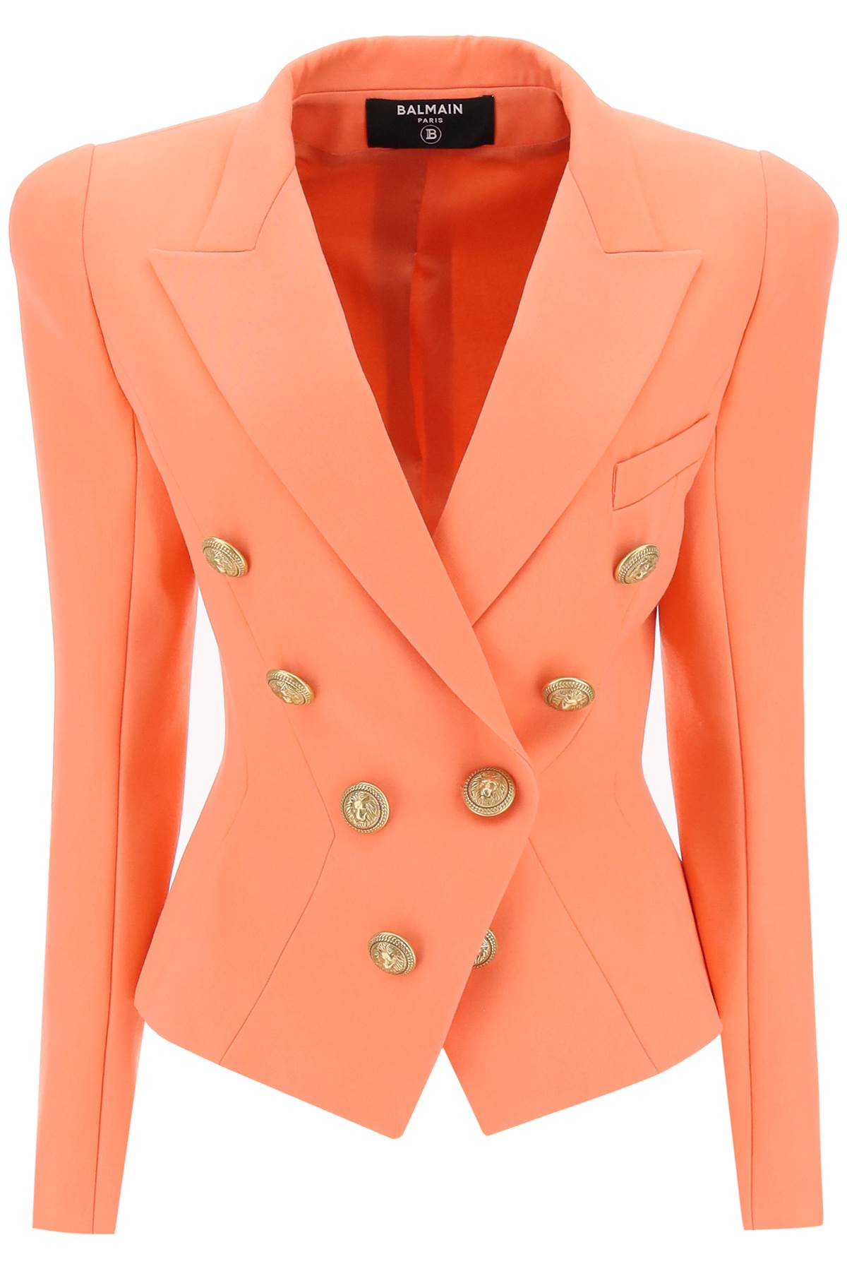 Shop Balmain Fitted Double-breasted Jacket In Wool In Pink