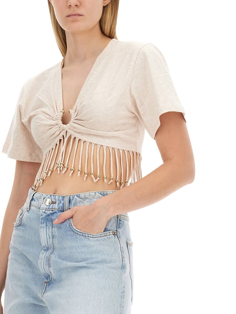 Shop Rabanne Fringed T-shirt In Neutrals