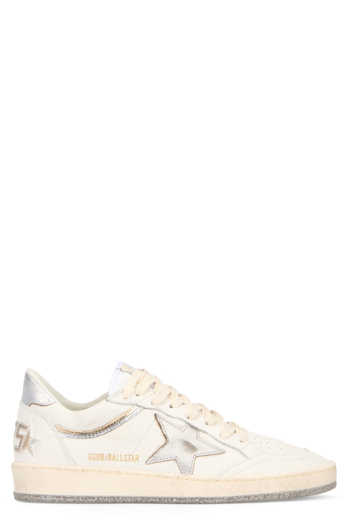 Golden Goose Ball-star White Leather Sneakers With Silver Star And Heel In White