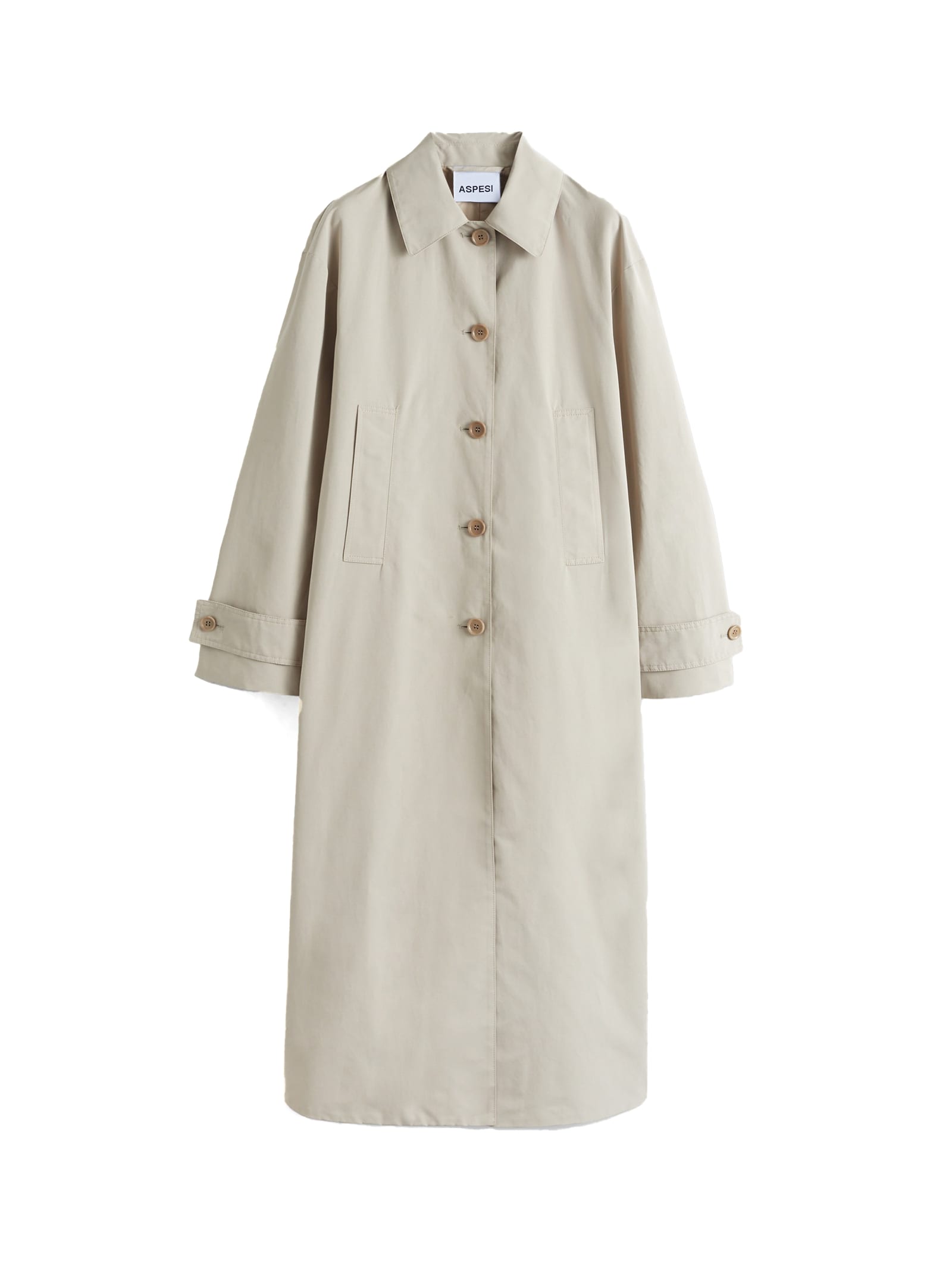 Long Beige Trench Coat With Buttons