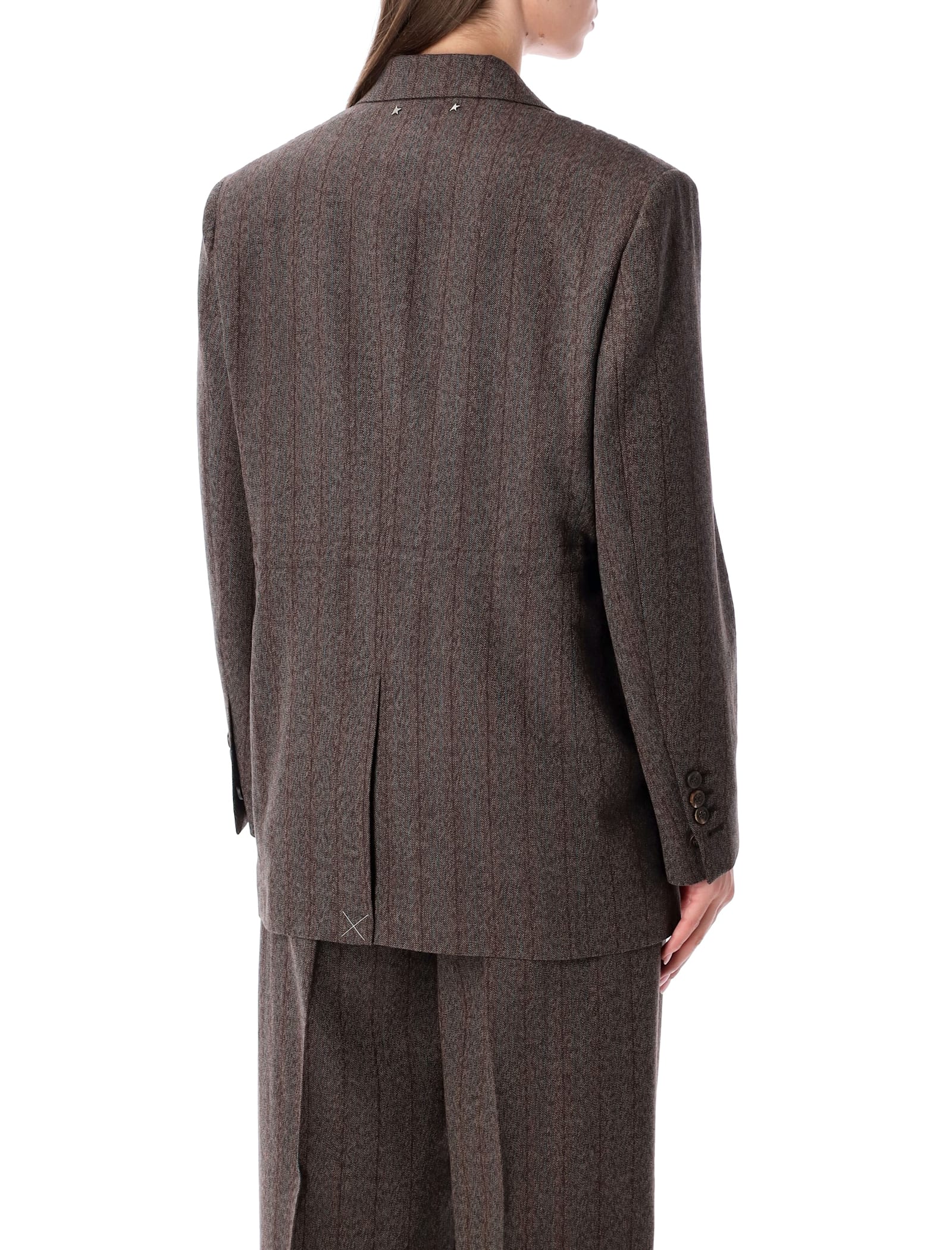 Golden Goose Brown Pinstripe Wool Double-breasted Blazer In Brown