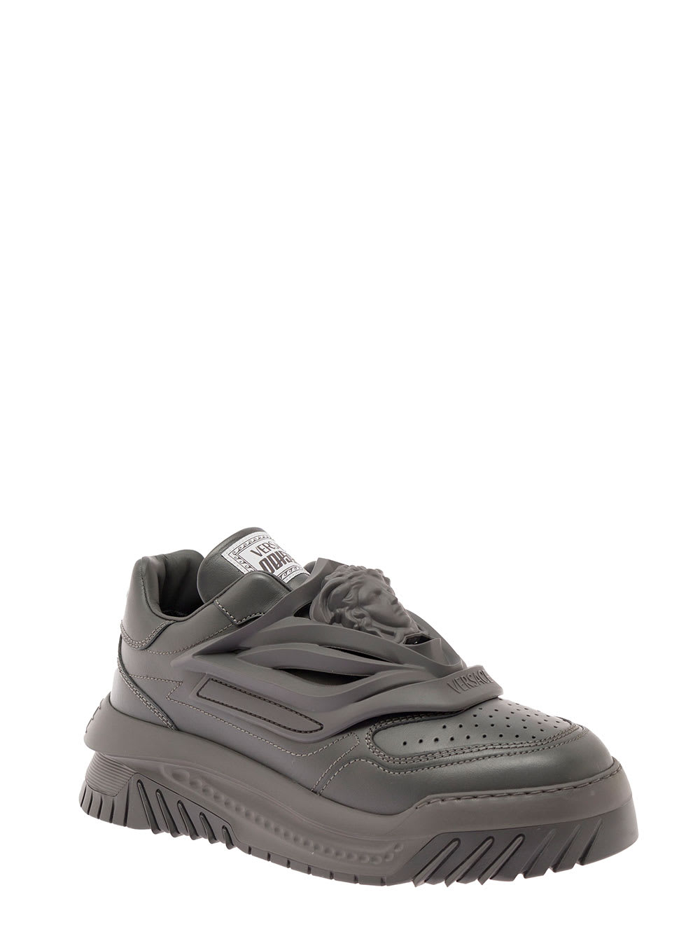 Versace Odissea Charcoal Leather And Rubber Sneakers Versace Man