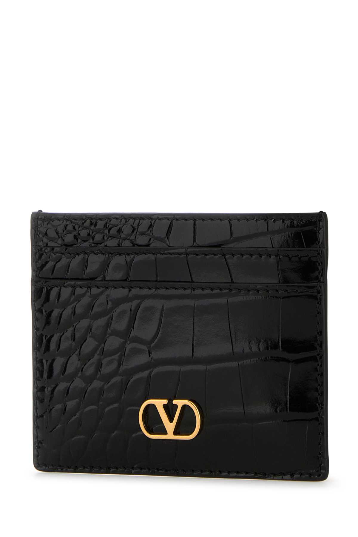 Valentino Black Leather Vlogo Card Holder
