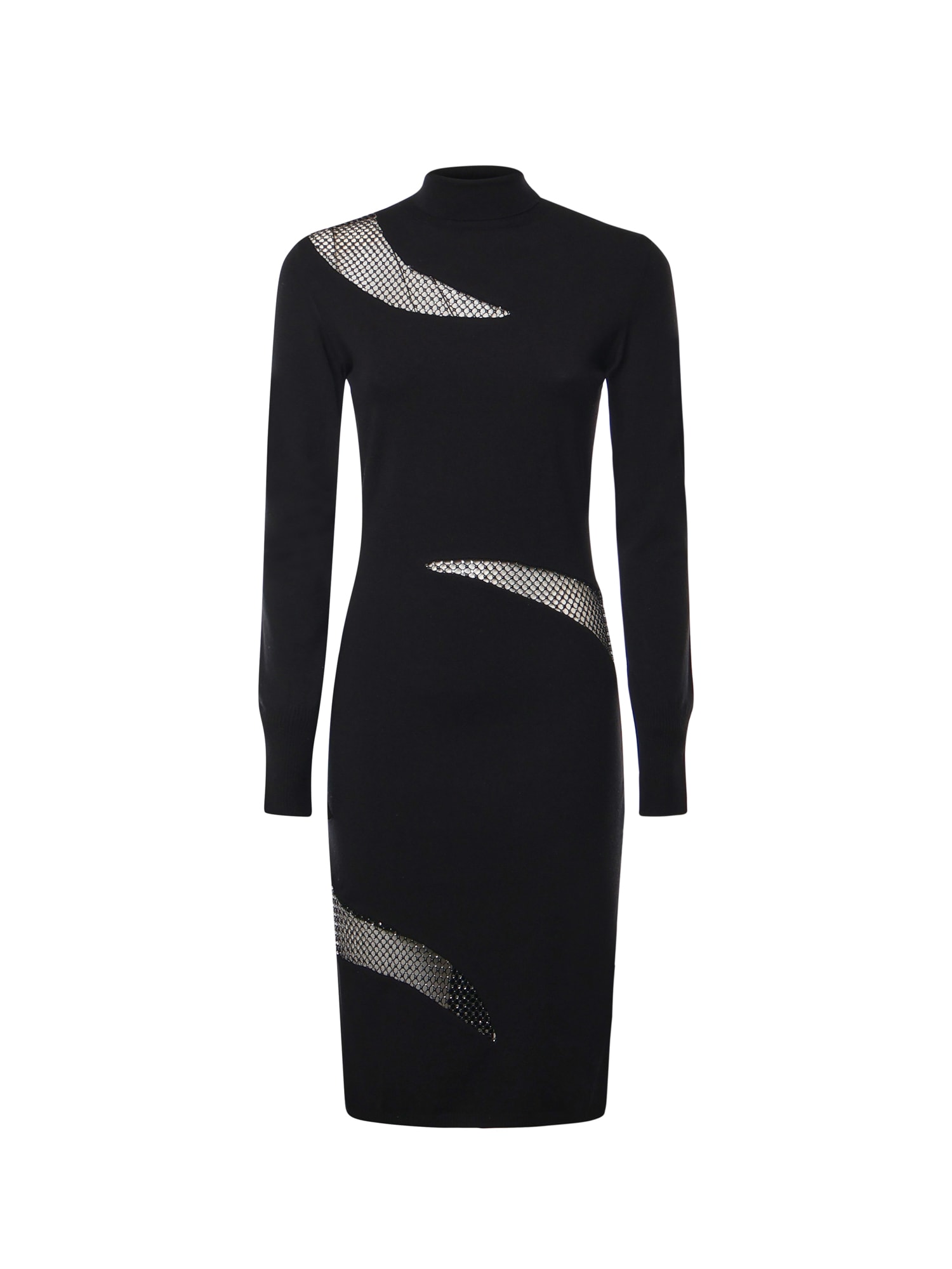 Genny Turtleneck Dress With Pearly Rhinestone Inserts In Black
