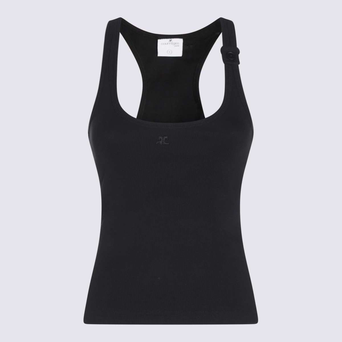 Courrèges Courreges Black Racerback Tank Top With Logo Patch In Black