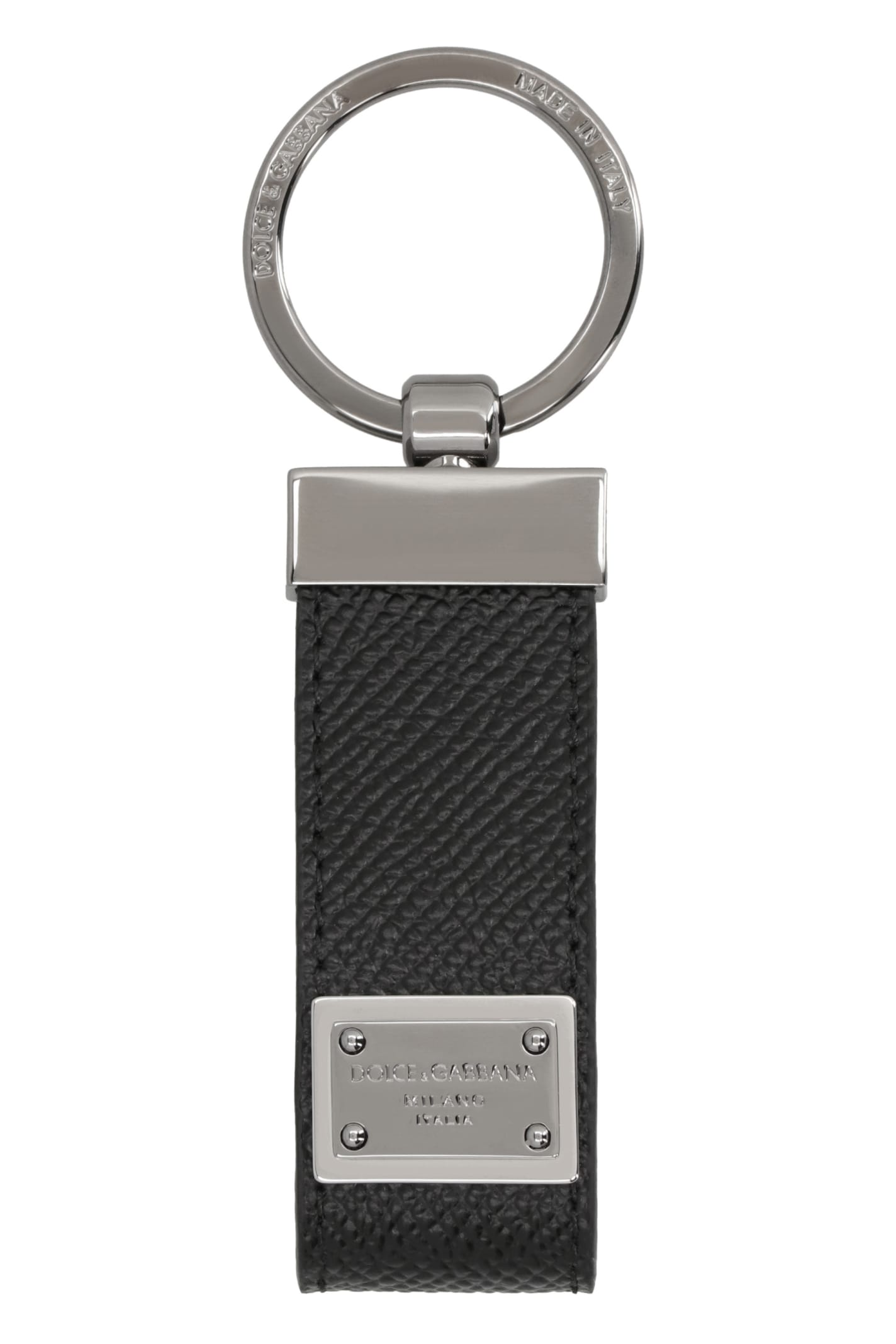 Shop Dolce & Gabbana Leather Keyring With Logo In Black