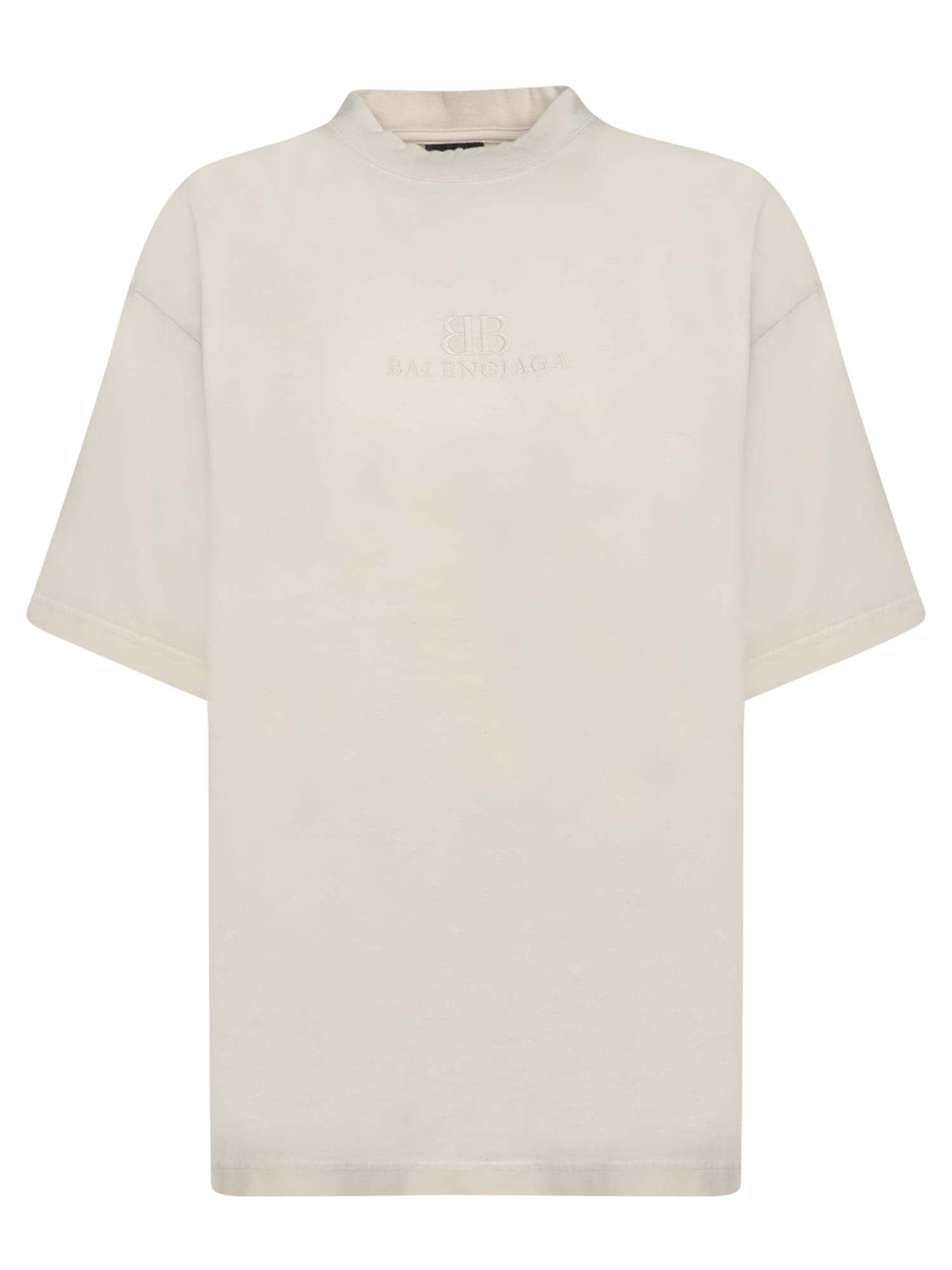 Shop Balenciaga Bb Classic Vintage Ecru T-shirt In Beige