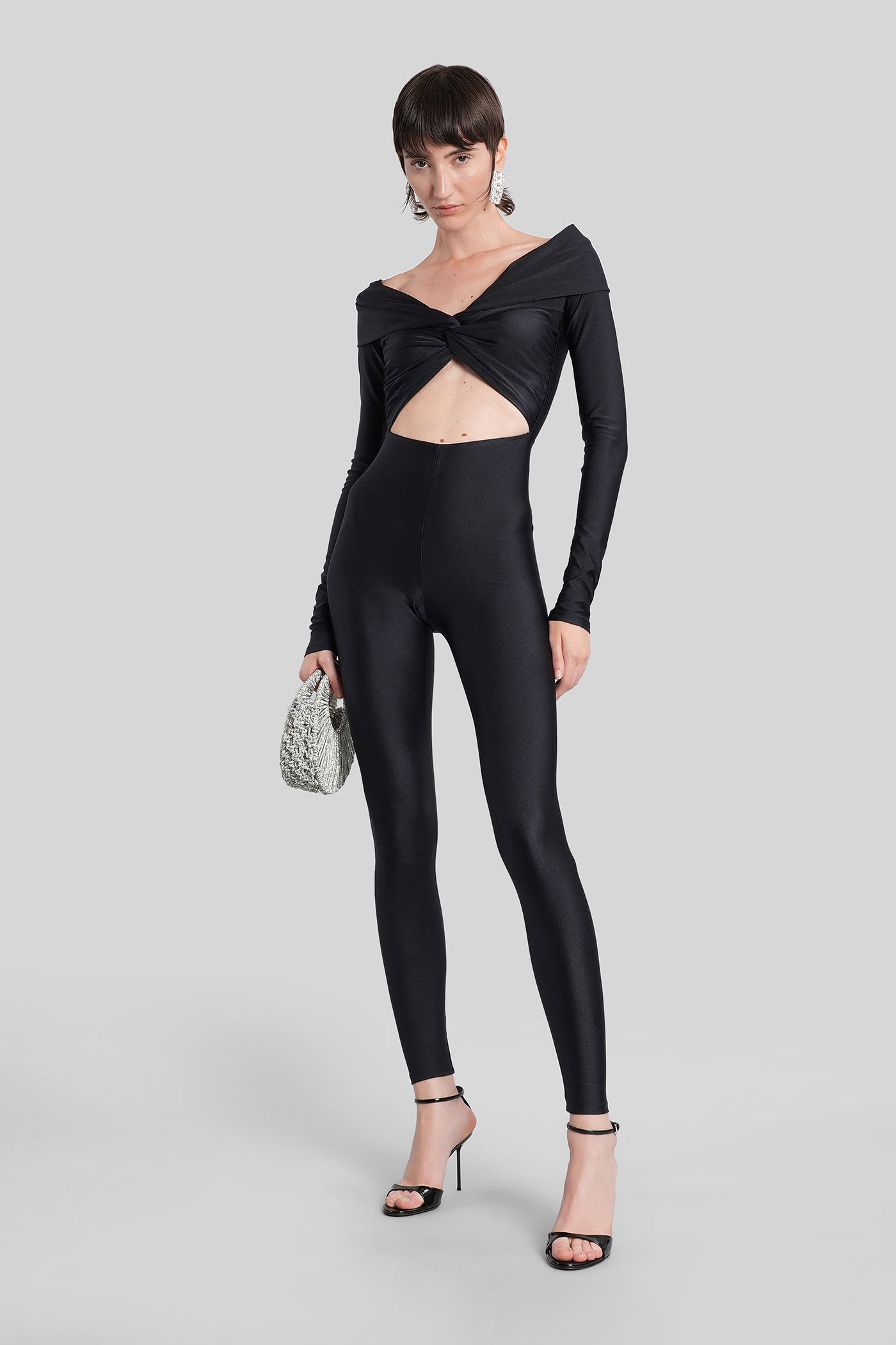 The Andamane Off-the-shoulder Long Sleeve Jumpsuit In Black