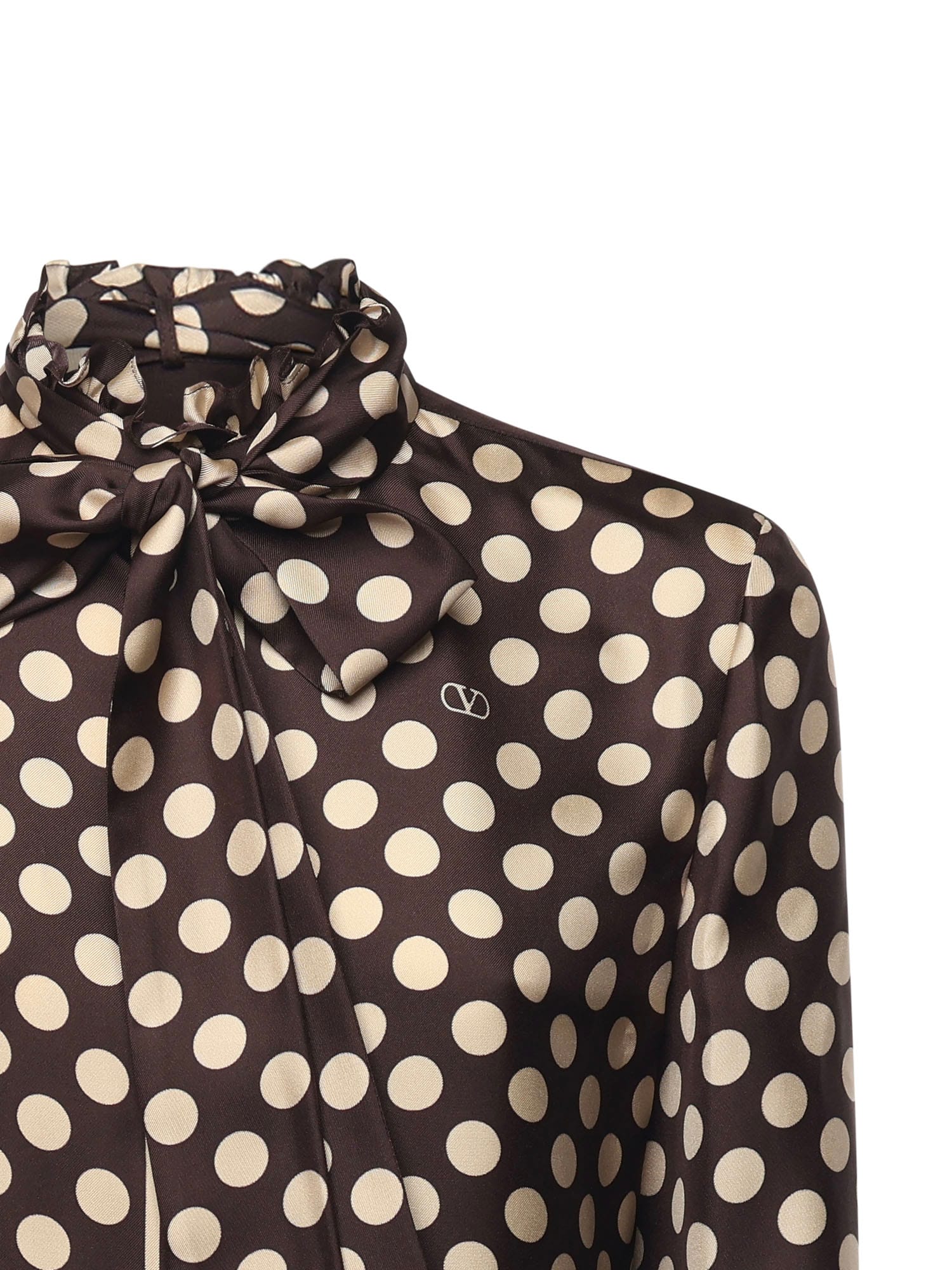 Valentino Twill Shirt With Plus De Polka Dot Print In Brown
