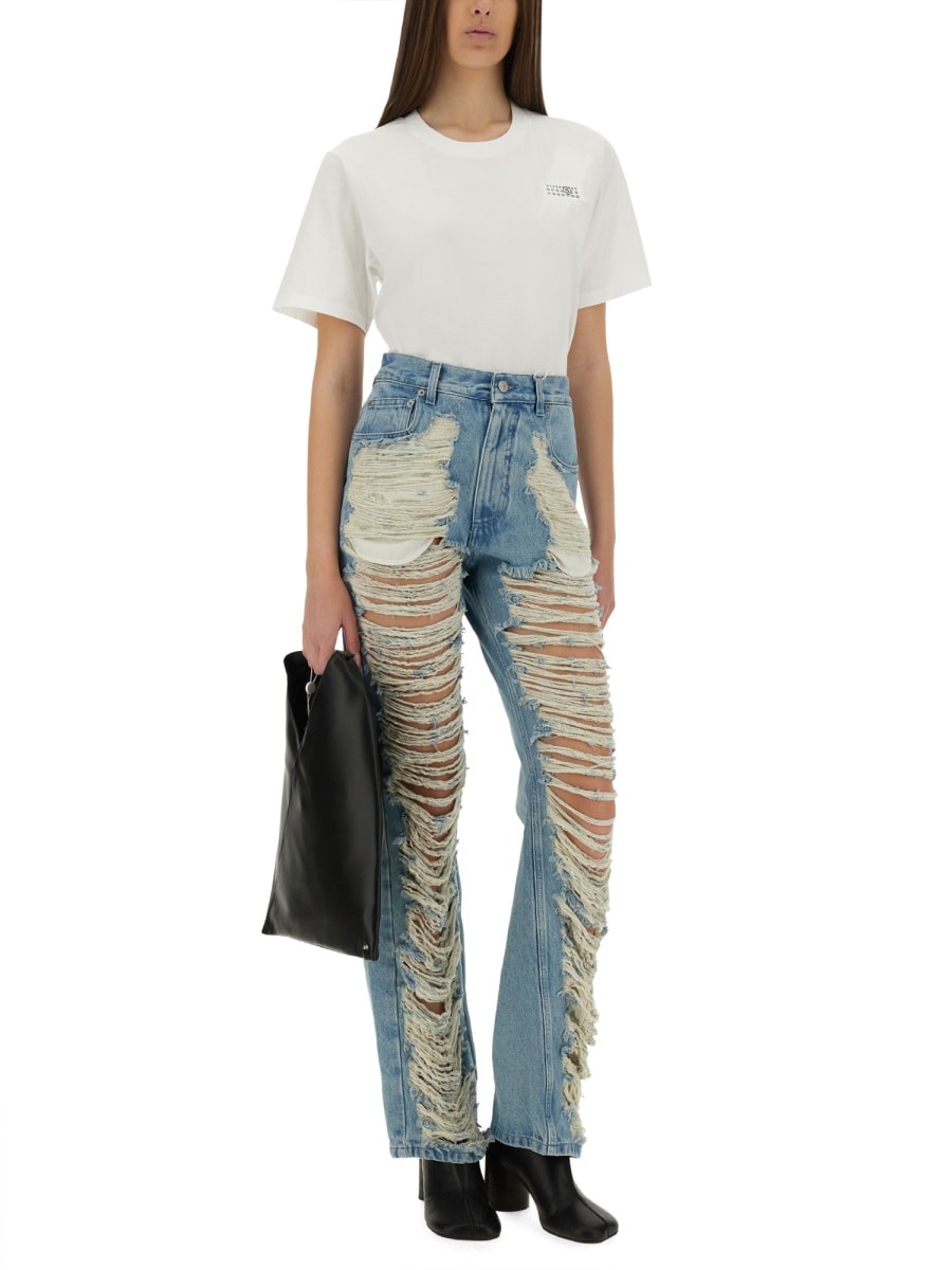 Shop Mm6 Maison Margiela Destroyed Straight Jeans