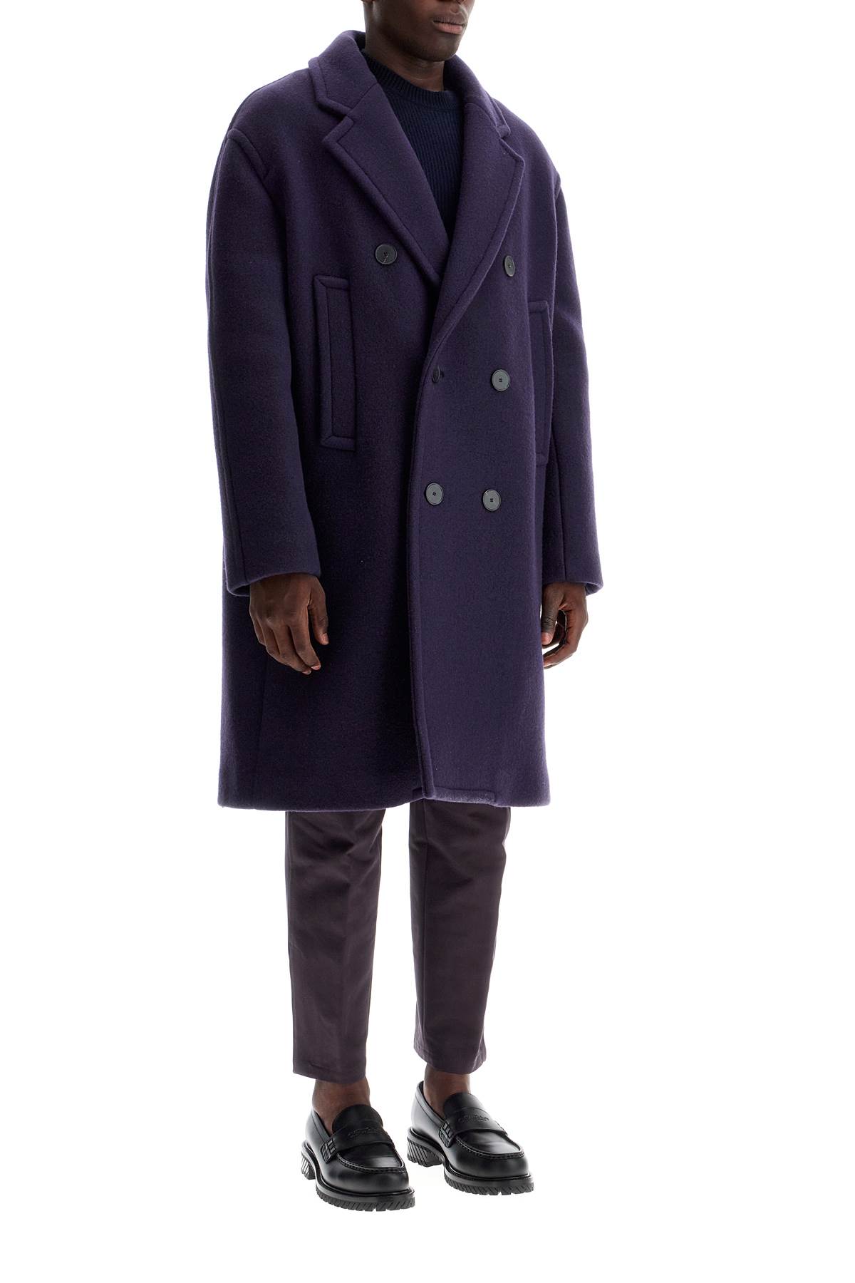 Shop Lanvin Double-breasted Heavy Wool Coat In Encre Japonaise (blue)