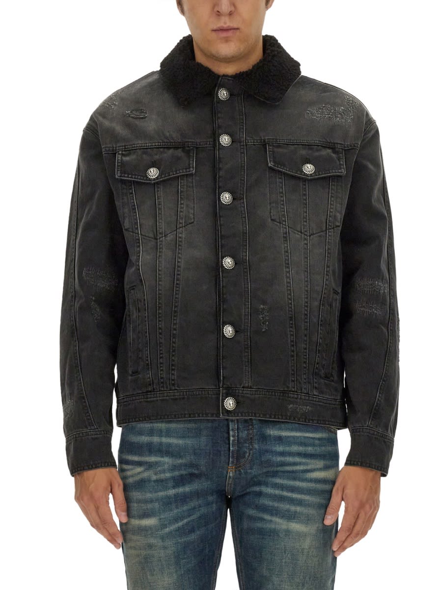 Shop Balmain Destroyed Jacket In Black