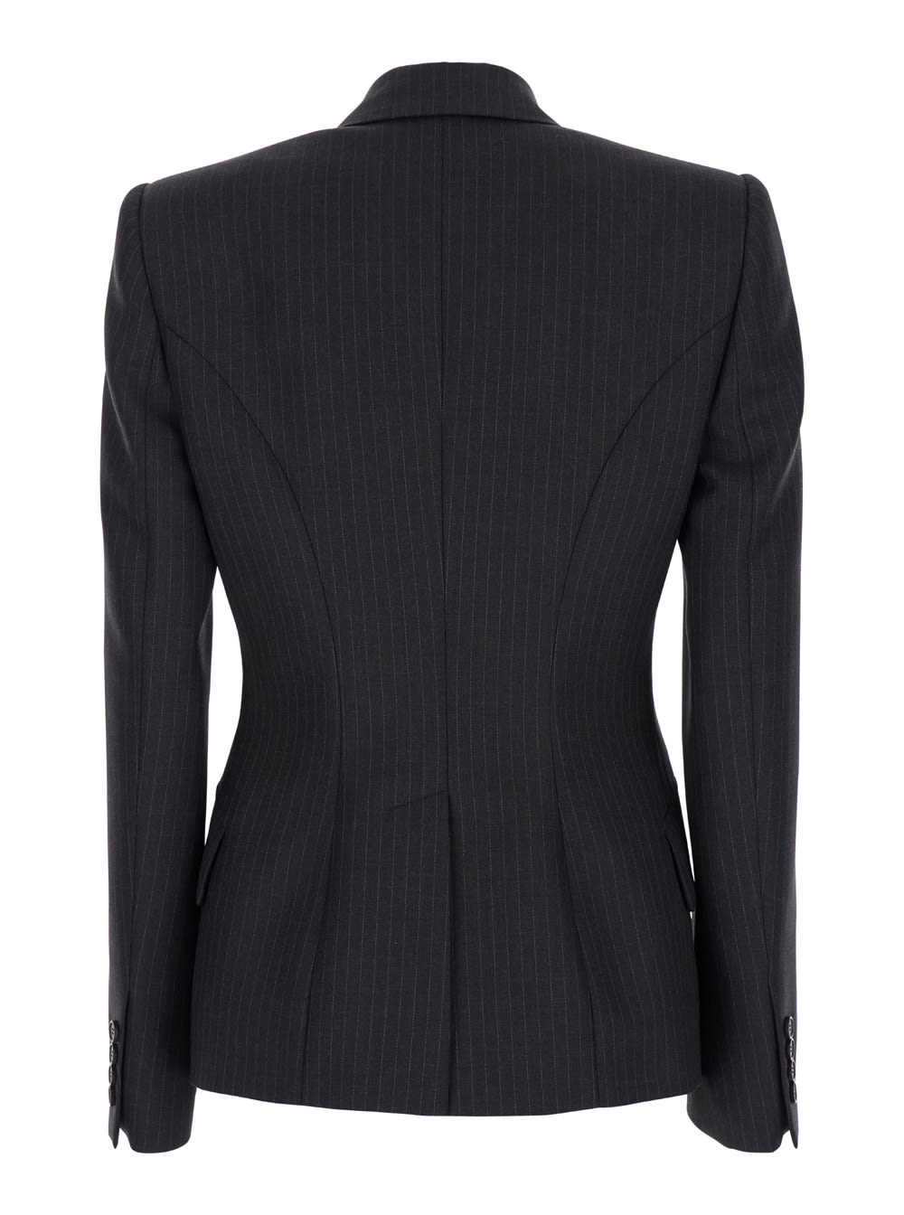 Shop Alexander Mcqueen Black Fitted Jacket With Pinstripe Motif In Wool Woman In Grey