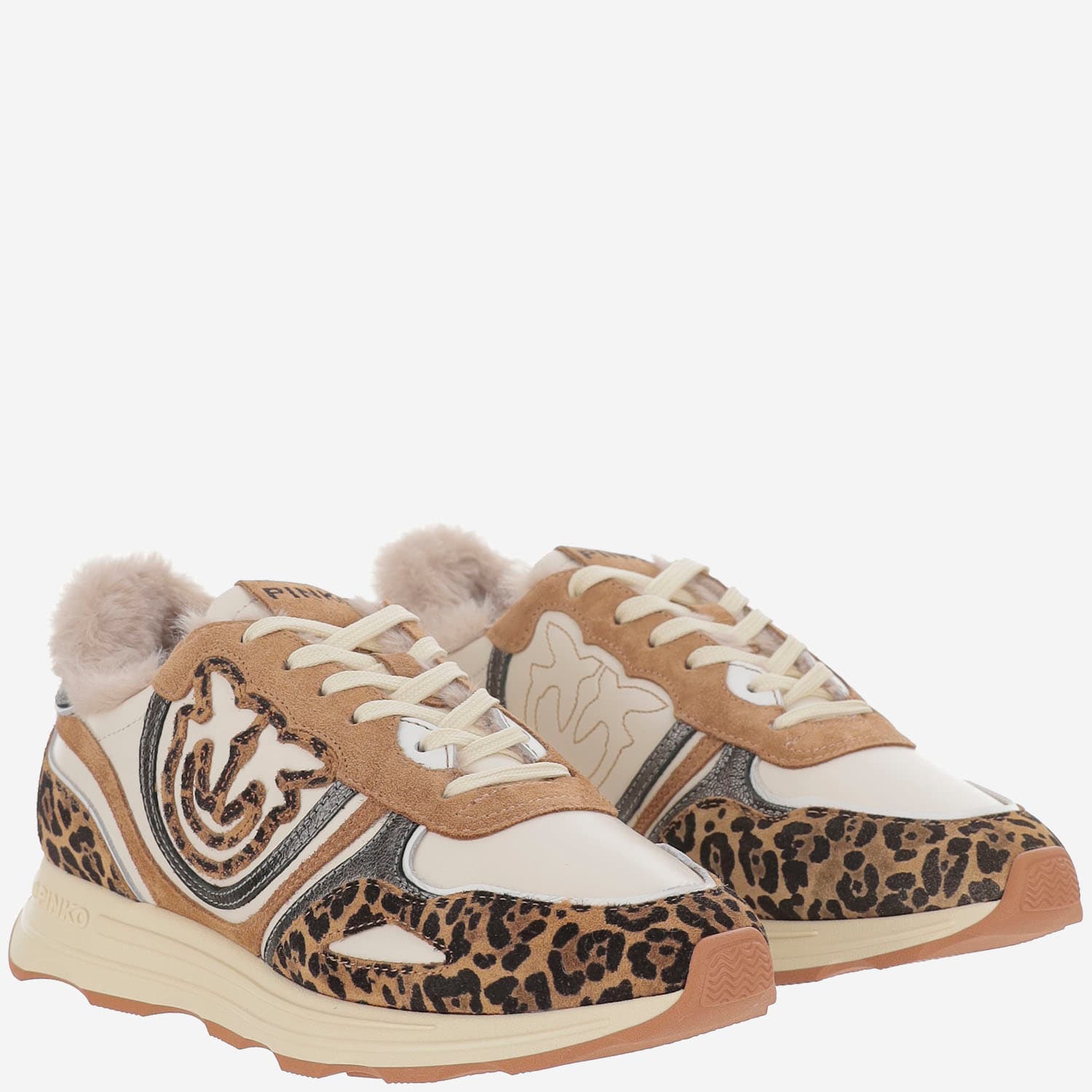 Pinko Zoe 01 Leather Sneakers With Leapadrata Pattern In Red