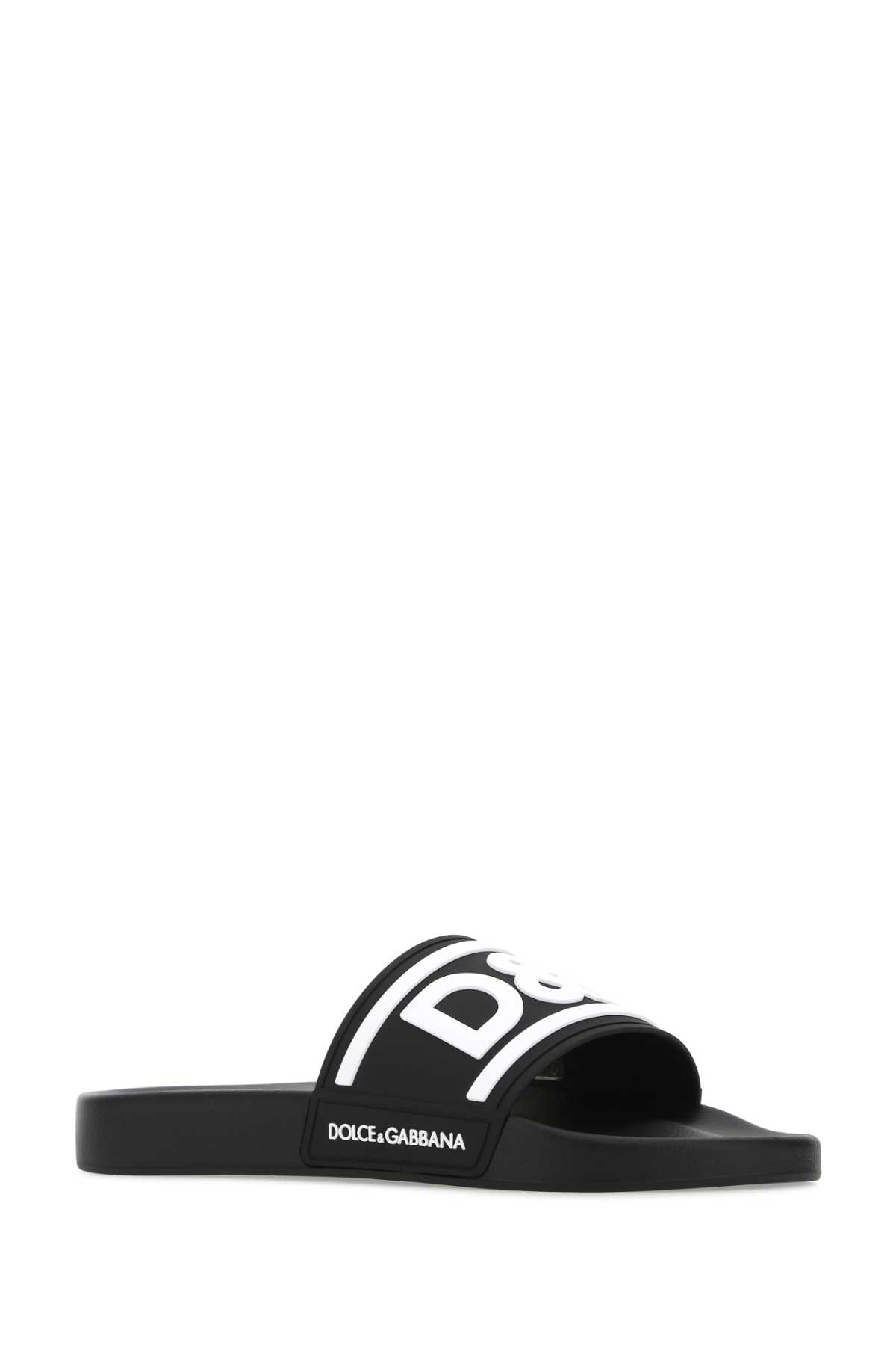 Shop Dolce & Gabbana Black Rubber Slippers In 89690