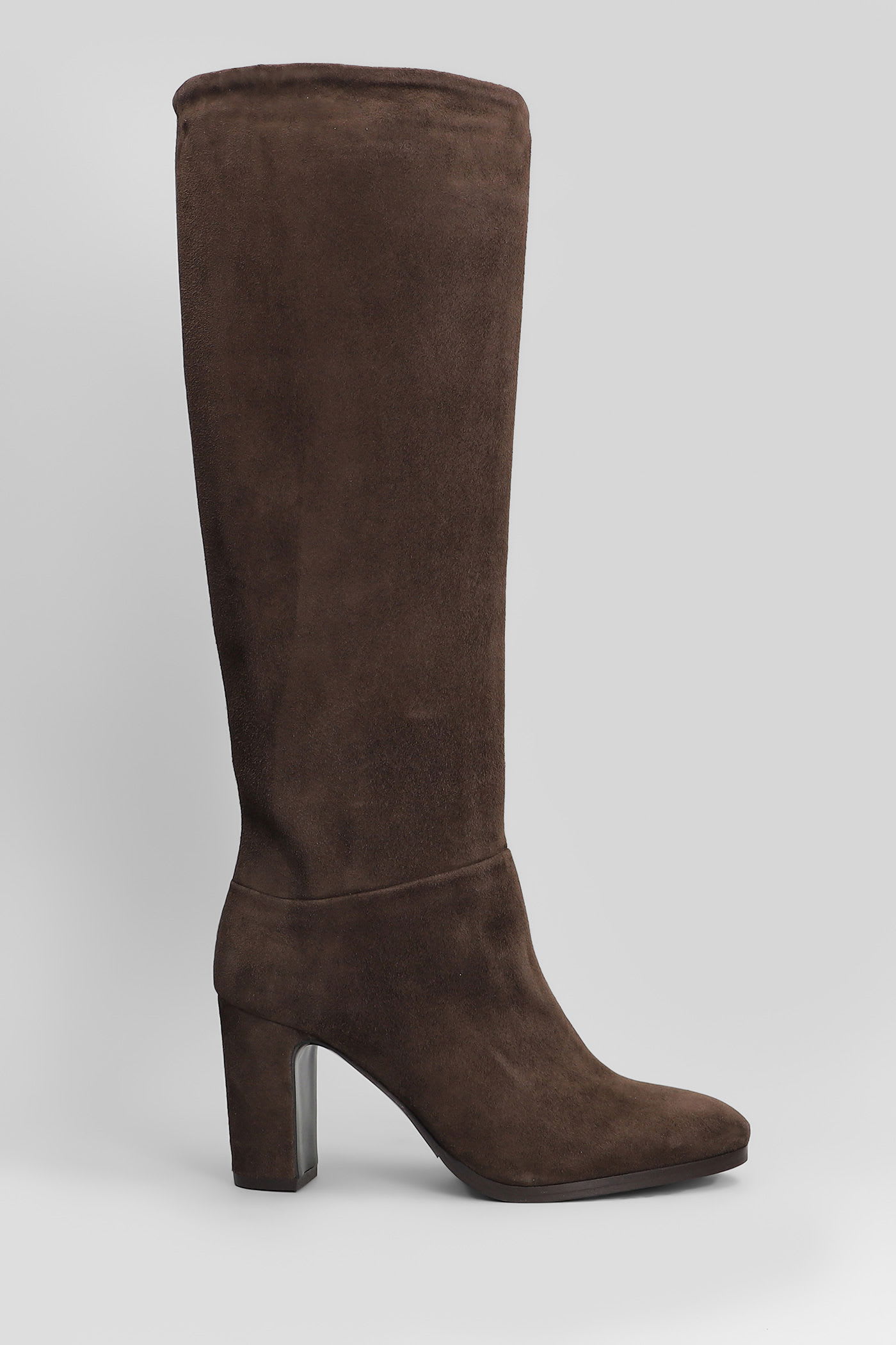 Julie Dee High Heels Boots In Dark Brown Suede In Brown