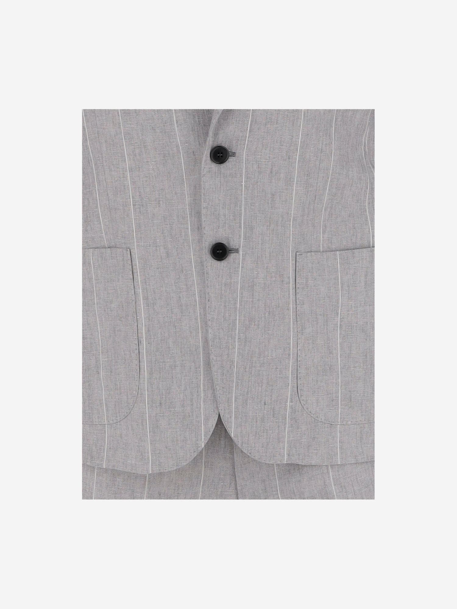 Brian Dales Light Gray Wool Suit With Single-breasted Blazer And Wide-leg Trousers In Grey