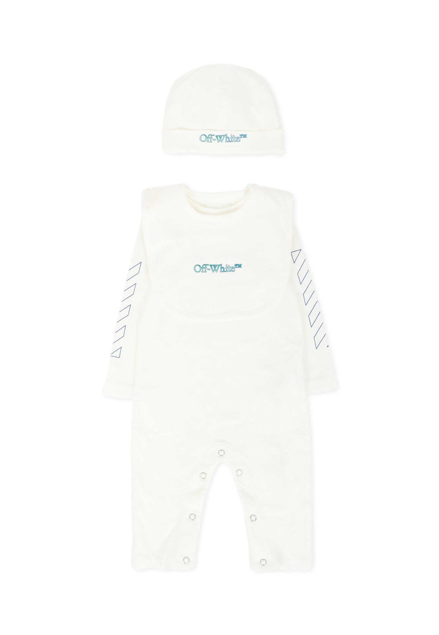 Off-white Ivory Babygrow Set For Baby Boy With Logo In White