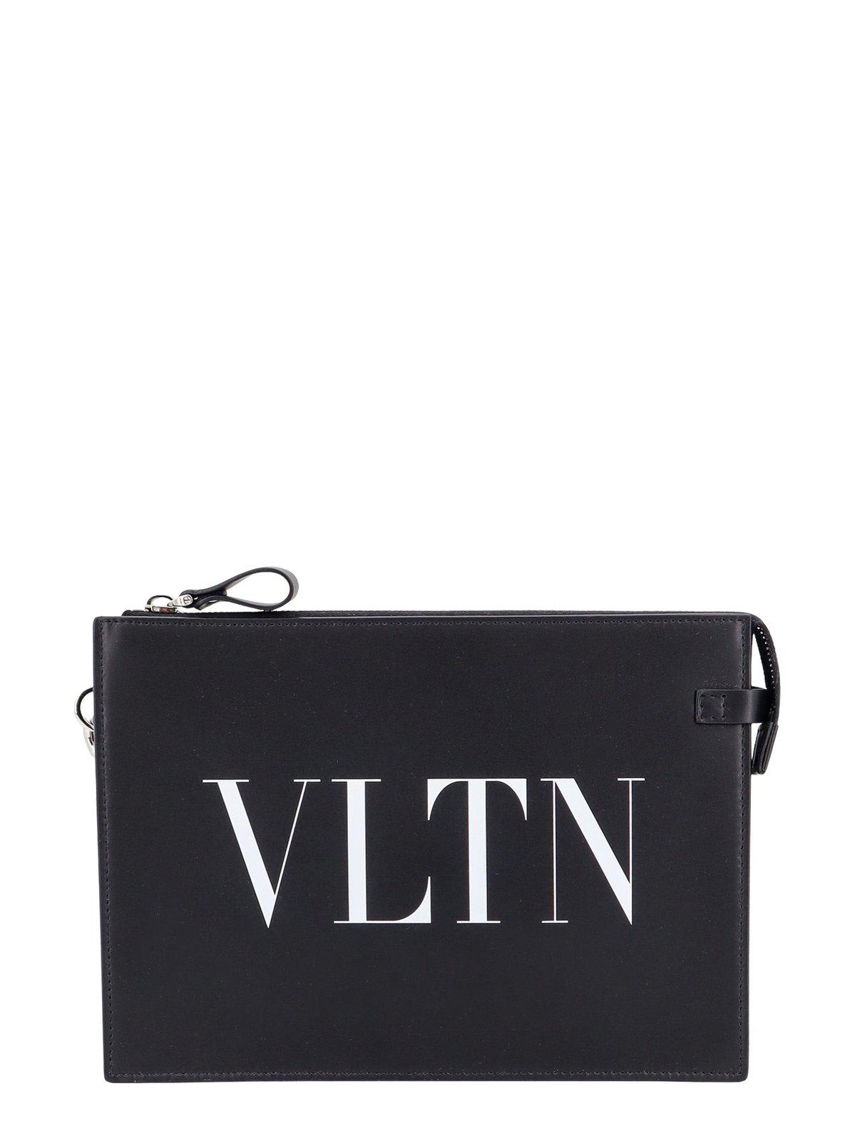 Logo Printed Zipped Clutch Bag